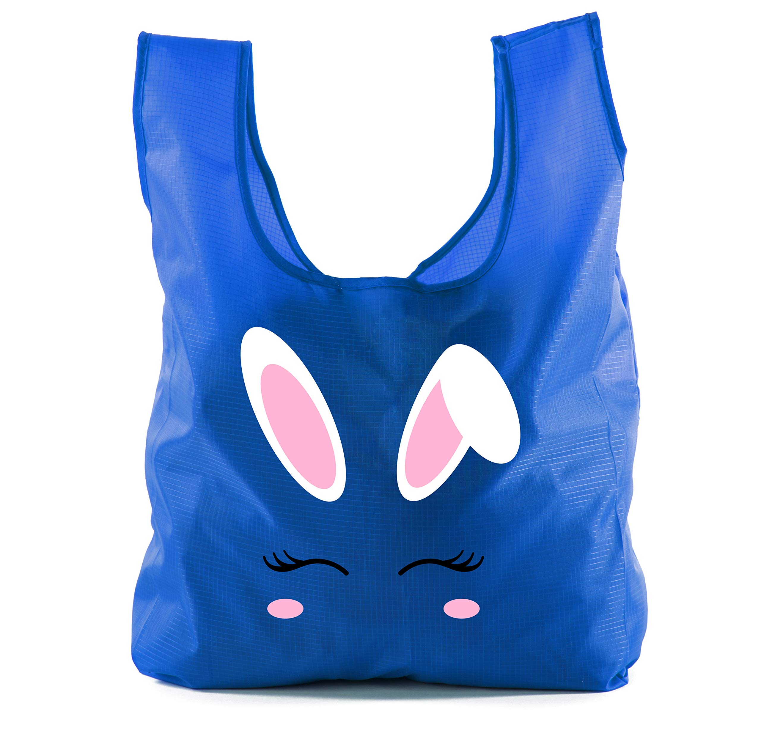 Easter Basket Bags - Bulk Reusable Grocery Tote Bags with Bunny Face Design for Easter Egg Hunt, Spring Parties & Gift Giving - Eco-Friendly Cotton Shopping Bags