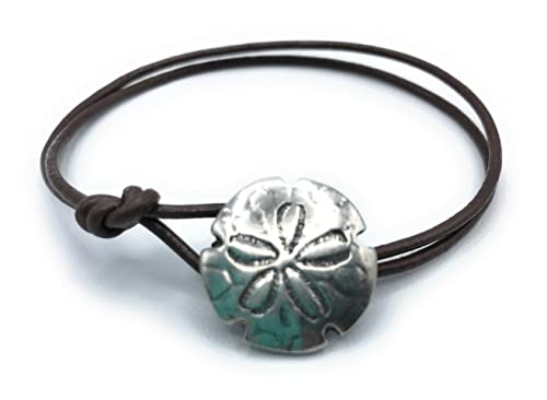 Handmade Boho Leather Bracelet with Sand Dollar Button Clasp - Artisan Jewelry for Women, Beach Wedding, Festival & Everyday Wear