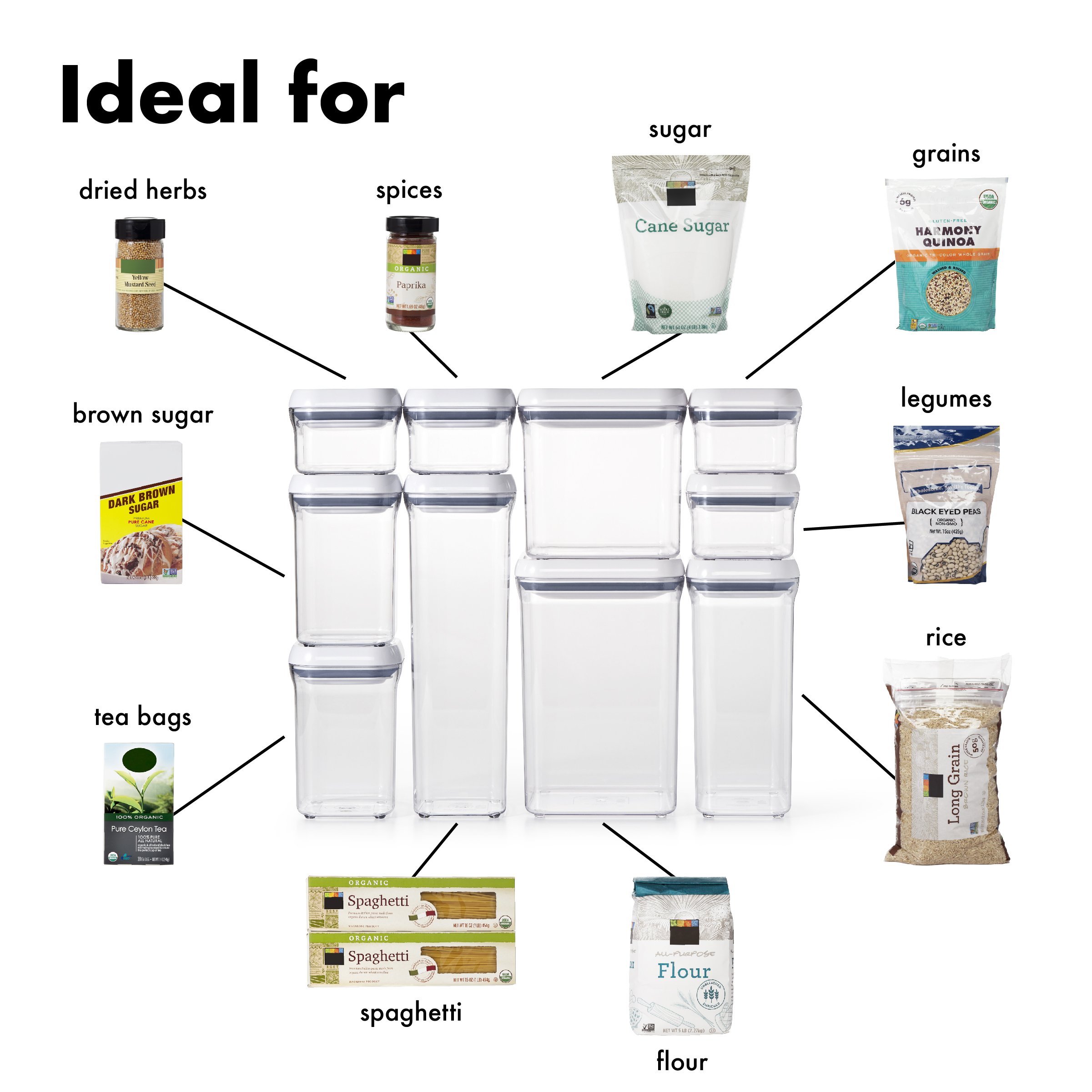OXO Good Grips 10-Piece Airtight Food Storage POP Container Set - BPA-Free Kitchen Organization for Flour, Sugar, Coffee & Dry Goods - Space-Saving Stackable Design for Pantry & Countertop