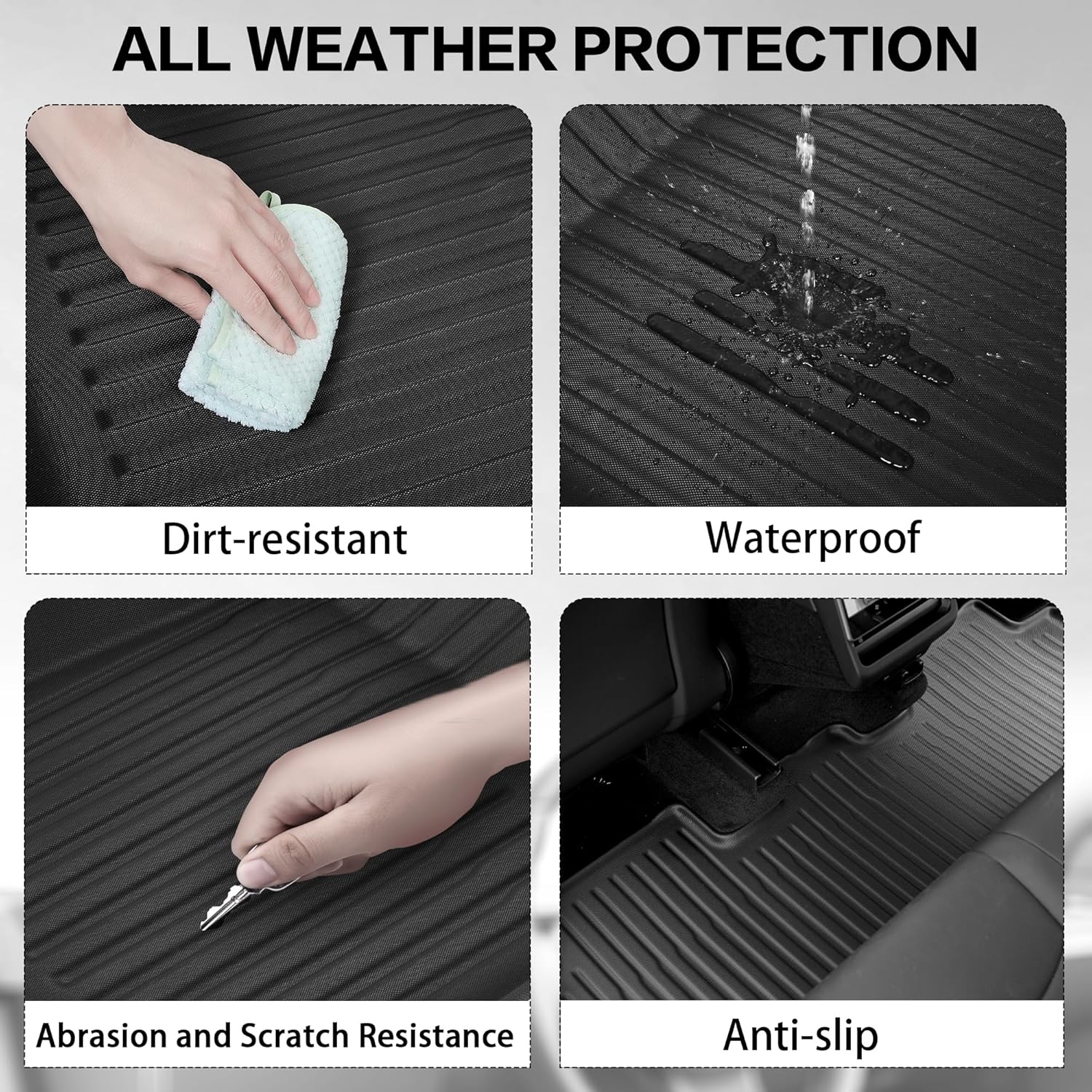 WEIZE All-Weather Floor Mats & Cargo Liners for 2025 Tesla Model Y Juniper (5-Seat) - Non-Slip Custom Fit Floor Mats & Trunk Liner Set of 6 - Perfect for Daily Commute, Road Trips & Outdoor Adventures (Fits Juniper Only, Not Compatible with 7-Seat Model)
