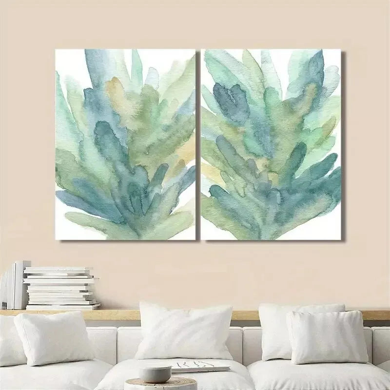 2-Piece Minimalist Seaweed Canvas Wall Art Set - 50x75cm Framed Ocean Painting, High-Quality Print, 100% Australian Made, Ready to Hang - Perfect for Living Room, Bedroom & Office Decor