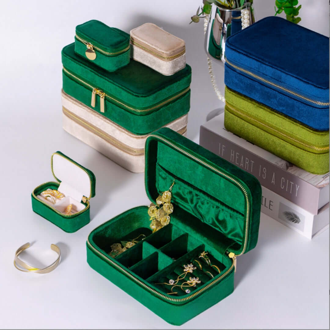 Portable Velvet Jewelry Organizer Box with Multiple Compartments - Travel Jewelry Case for Necklaces, Rings & Earrings | Perfect for Home Storage & Travel Accessories (SS029)