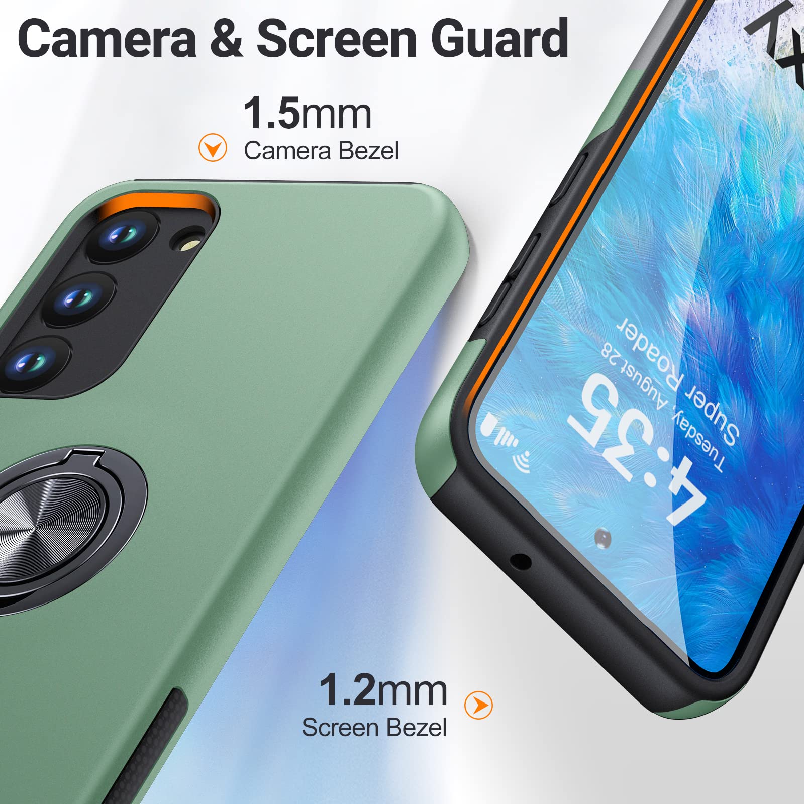 Military Grade Shockproof Samsung Galaxy S23 5G Case with Ring Holder - Light Green Protective Cover for 6.1 Inch S23 | Perfect for Outdoor Activities, Travel & Daily Use