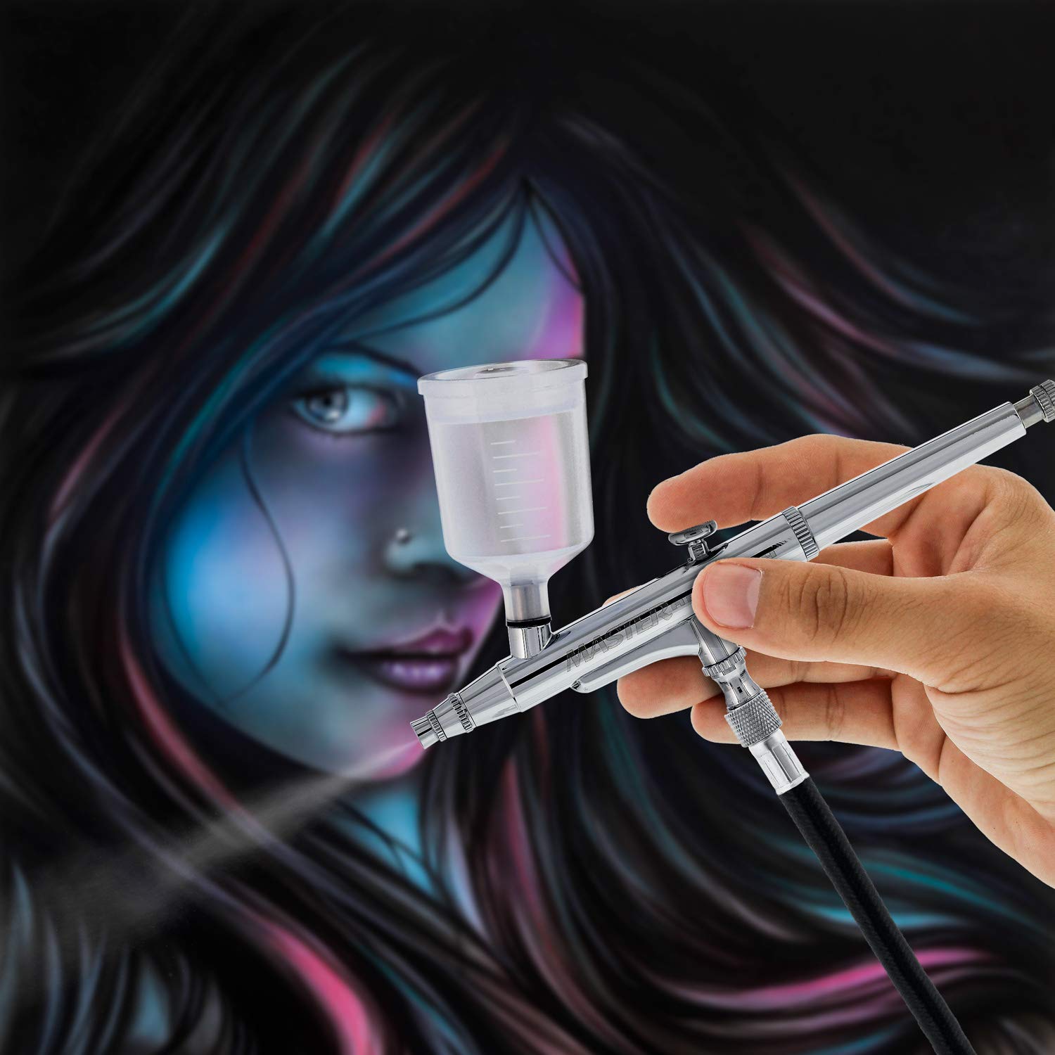 Master Performance G24 Dual-Action Airbrush Kit - 0.3mm Precision Tip with 3/4oz & 1.5oz Gravity Cups - Professional Spray Tool for Tanning, Art, Crafts, Tattoos & Cake Decorating - Ideal for Hobbyists & DIY Projects