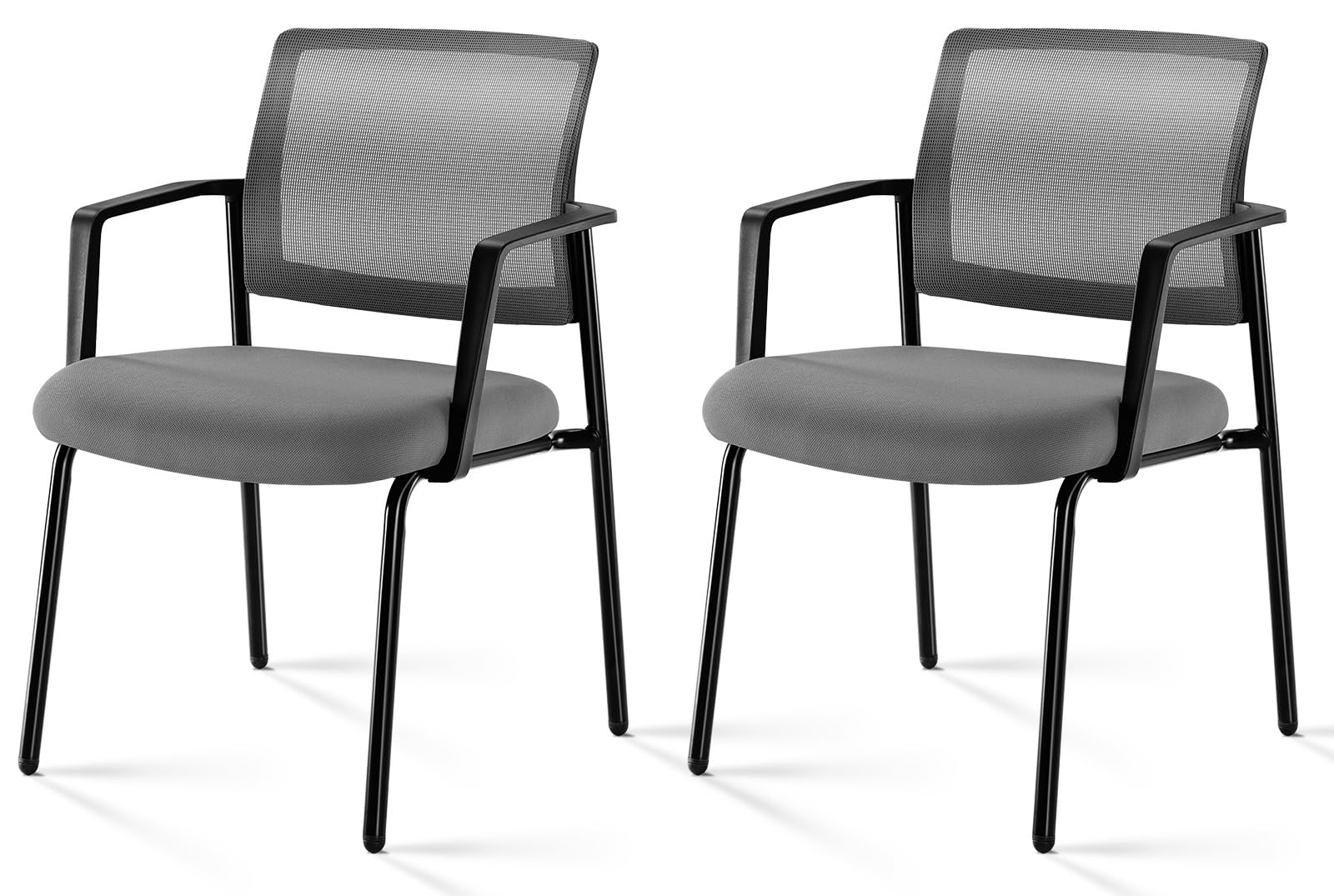 Sweetcrispy Mesh Back Stacking Arm Chairs - 2 Pack Grey, Upholstered Fabric & Sturdy Metal Frame Office Chairs for Home, School, Party, Church - Indoor & Outdoor Use - Easy to Store & Assemble - Perfect for Events, Classrooms, and Home Offices