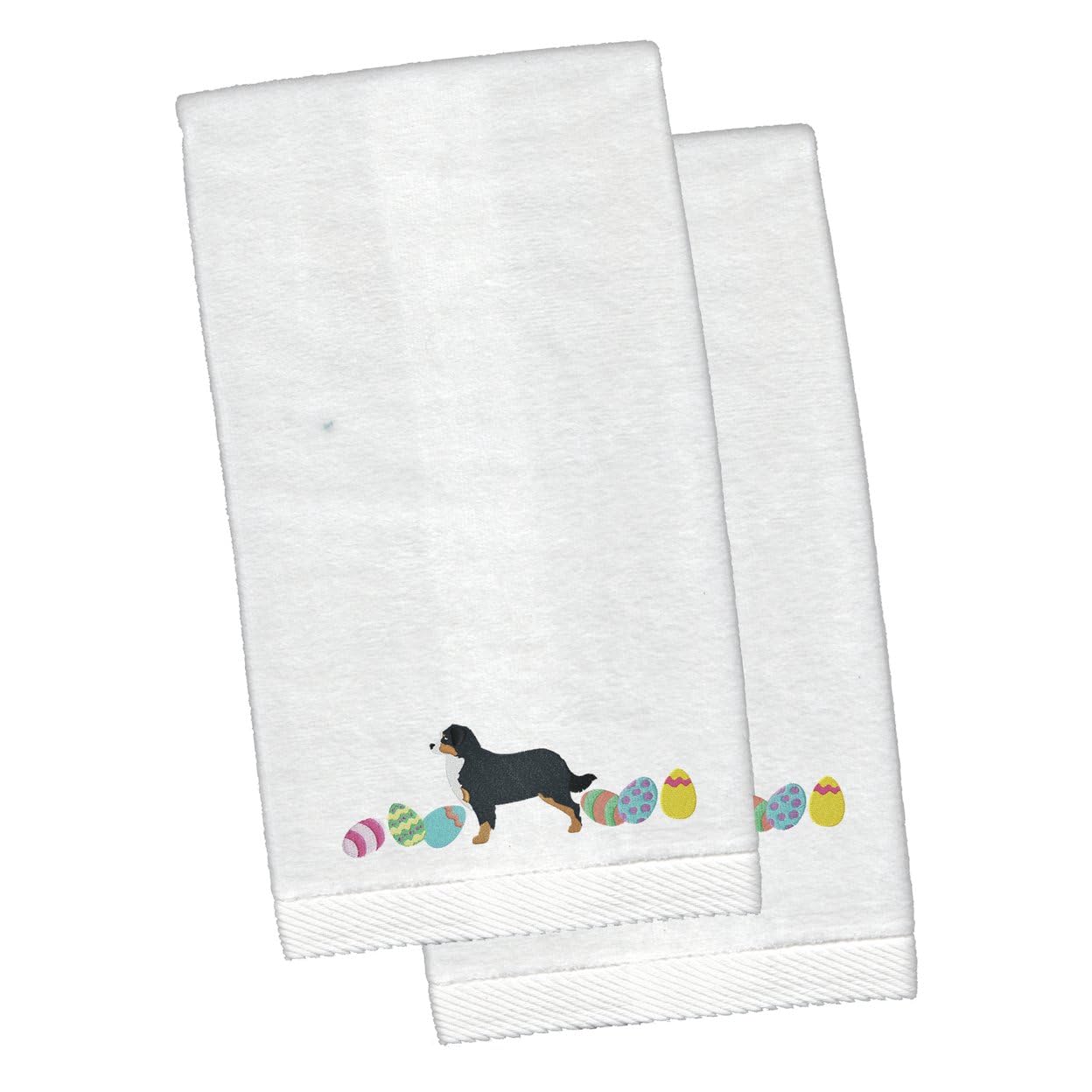 Bernese Mountain Dog Easter White Embroidered Plush Hand Towel Set of 2 - Soft Bathroom & Kitchen Towels for Hand, Face, Hair, Dishes | Cute Pet-Themed Decor for Easter, Guest Bathrooms, Tea Parties & Home Decor