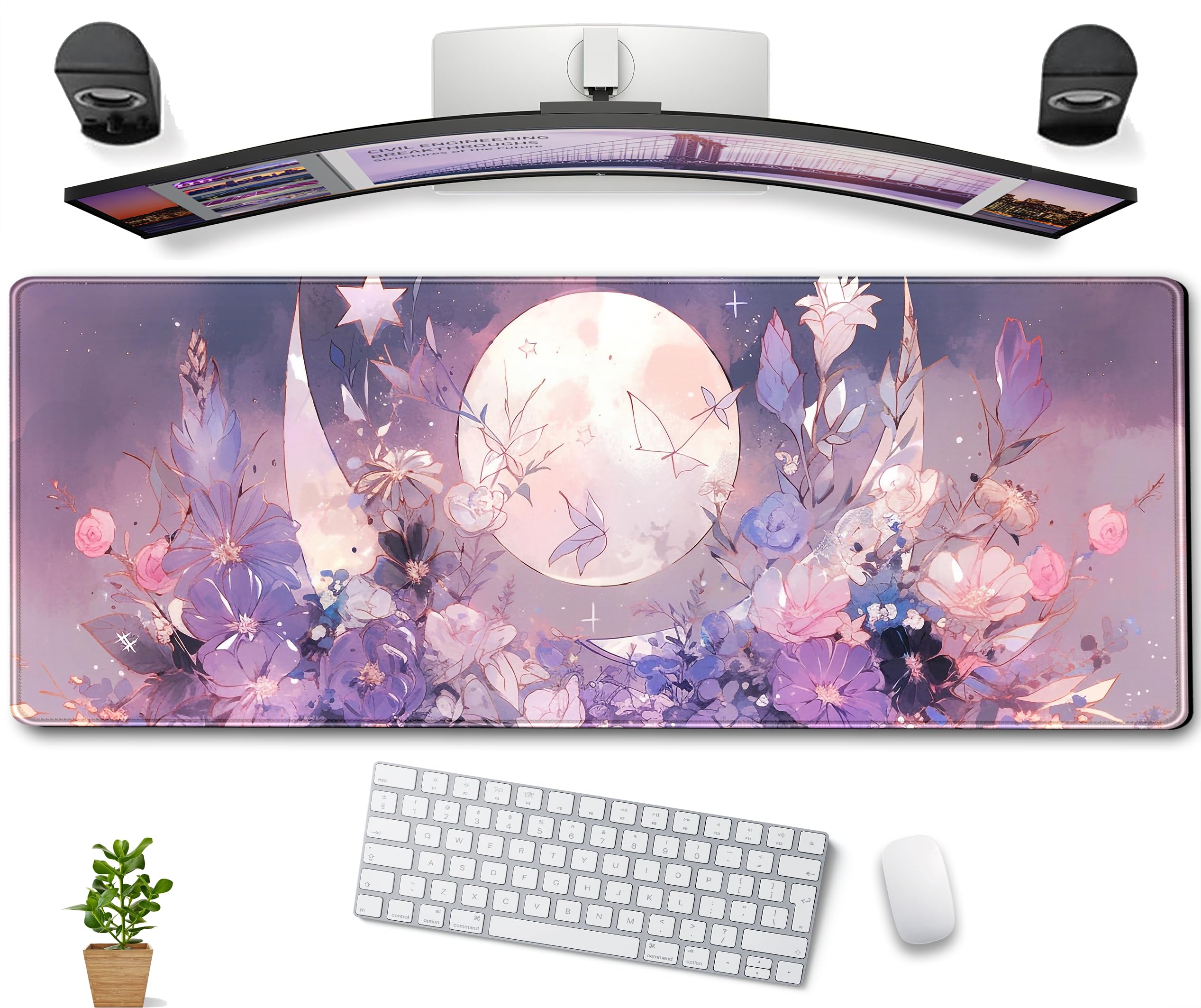 Pastel Purple Floral Gaming Mouse Pad - Extra Large 31.5
