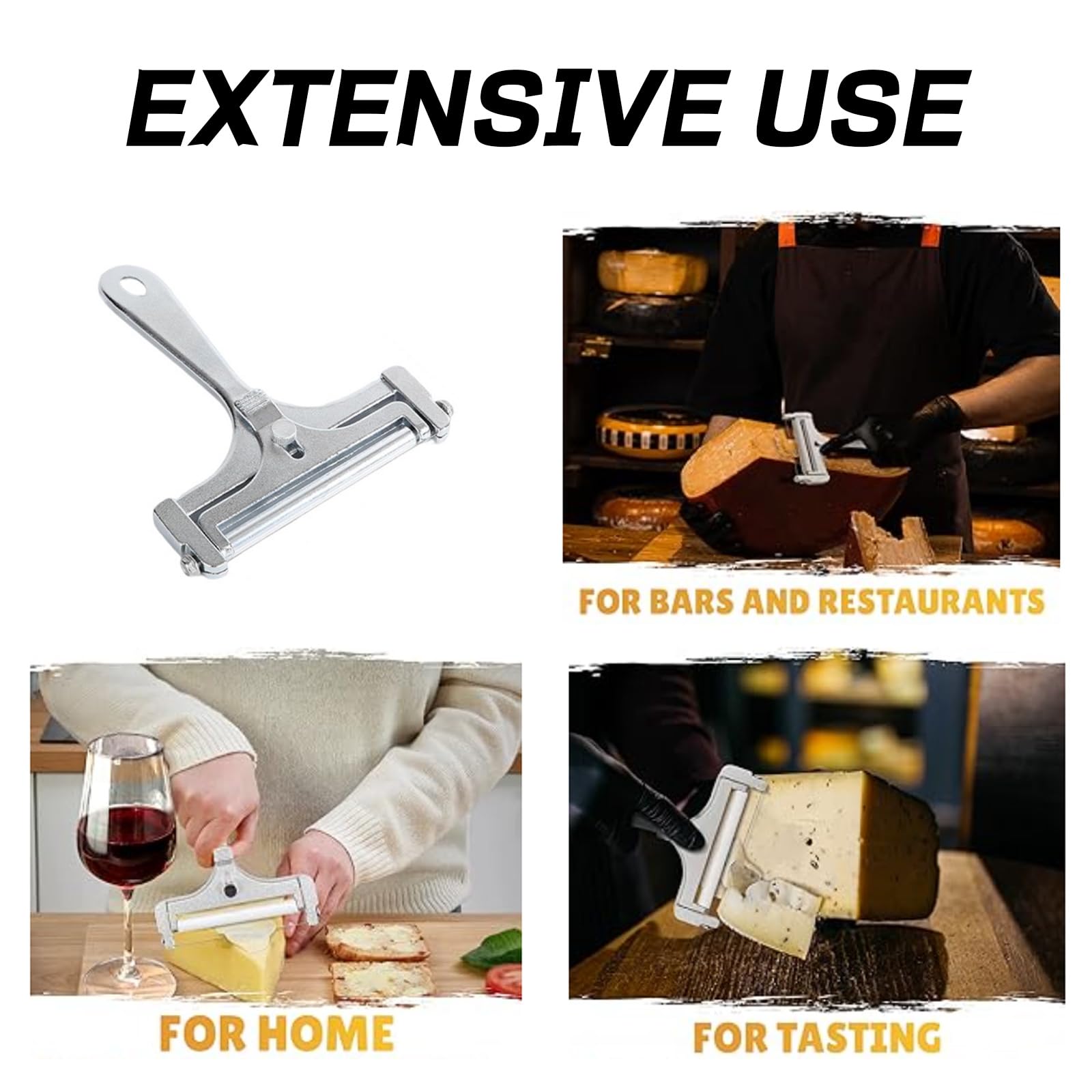 Stainless Steel Adjustable Wire Cheese Slicer - Handheld Cheese Cutter with 4 Extra Wires for Hard, Soft & Semi-Soft Cheeses - Perfect for Charcuterie Boards, Kitchen Prep & Gourmet Cooking