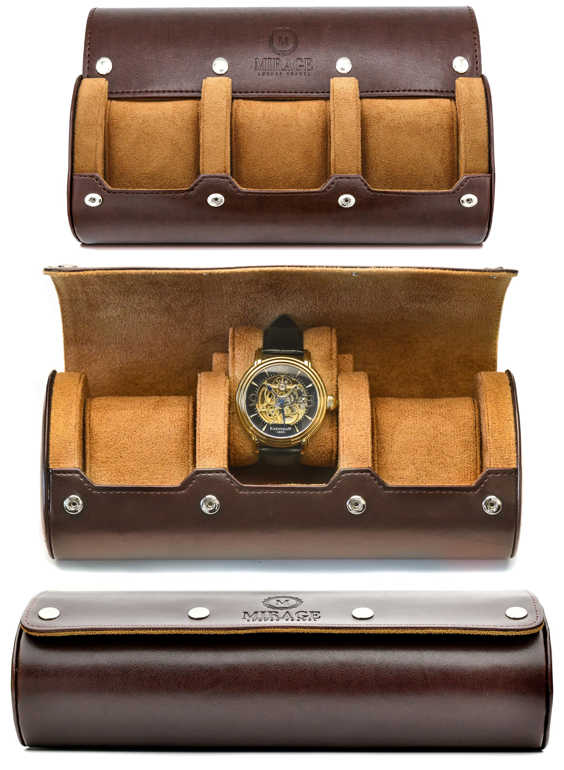 Premium Men's Travel Watch Case - Swiss Espresso Vegan Leather Watch Roll Organizer & Display Box | Perfect for Business Trips, Vacations & Watch Collection Storage