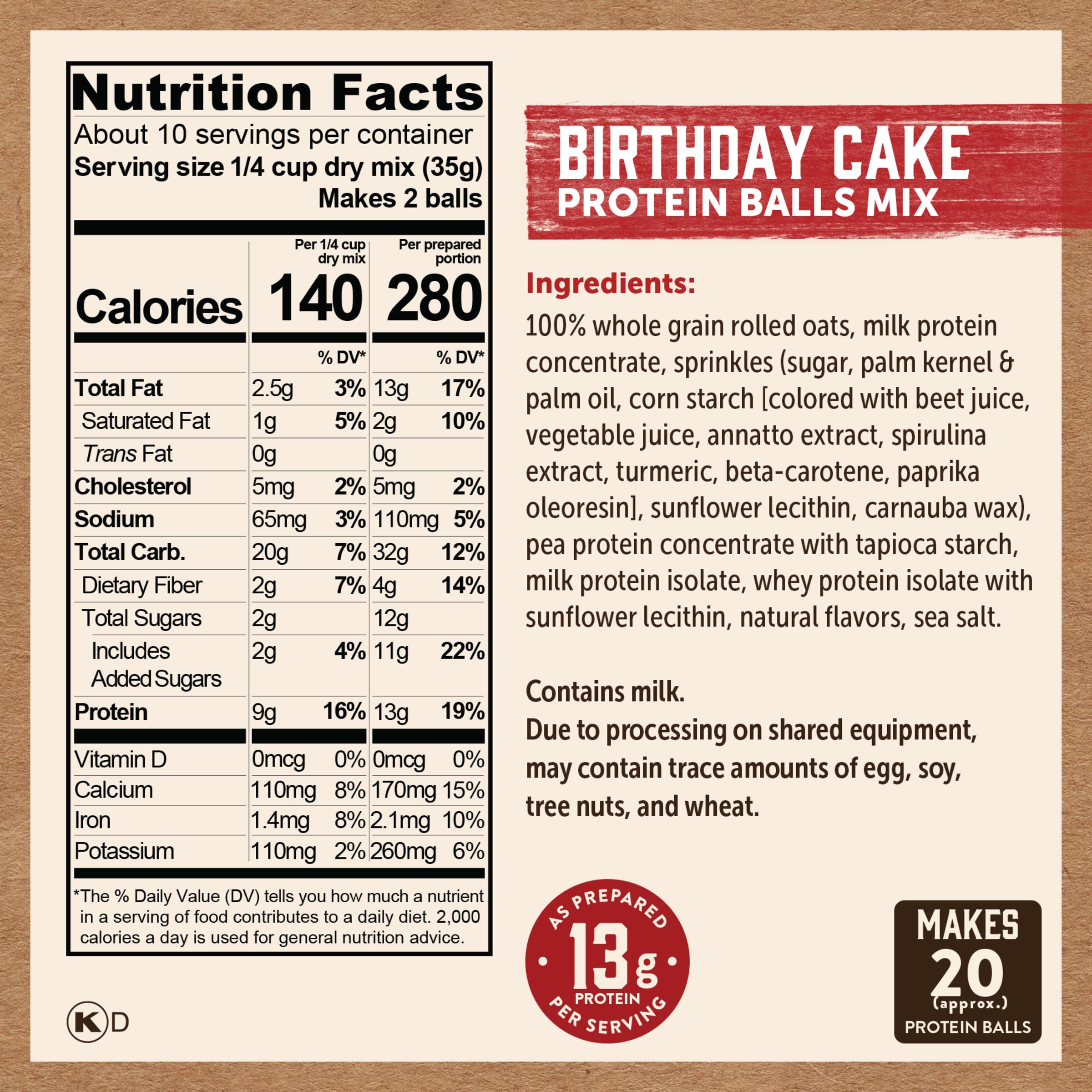 Kodiak Cakes Oatmeal Protein Ball Mix - Birthday Cake Flavor, High Protein Snack, 100% Whole Grains, Pack of 6 | Perfect for Healthy Breakfast, Post-Workout Fuel & On-the-Go Energy Boost