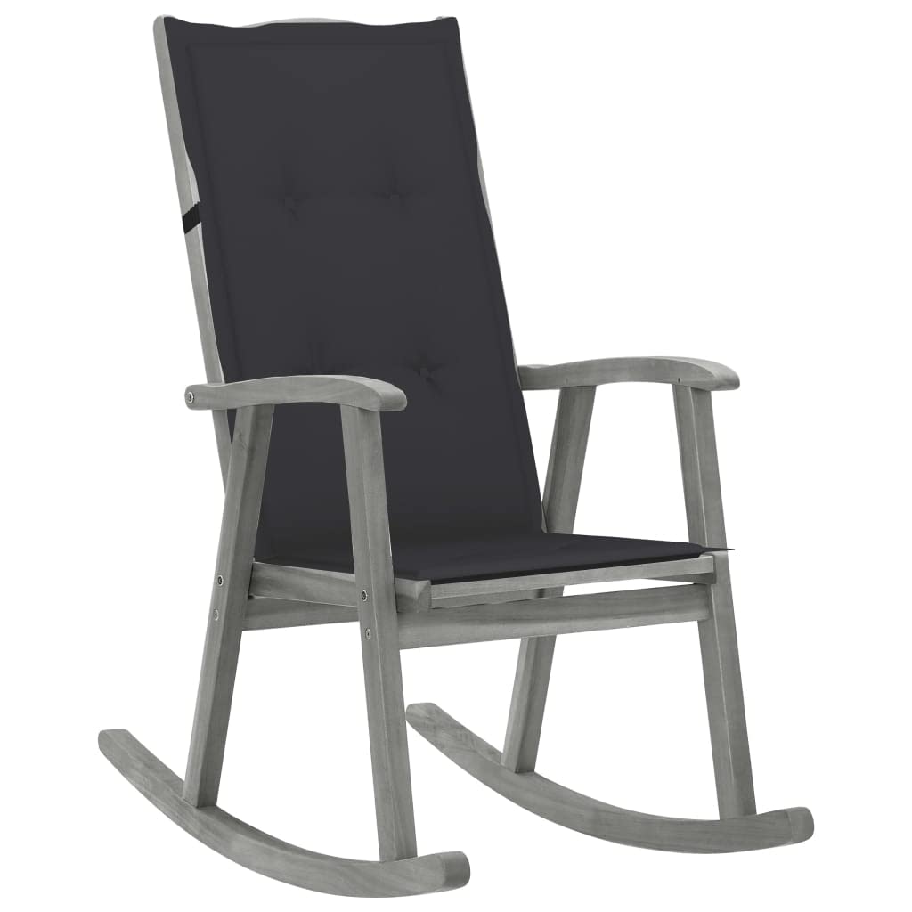 vidaXL Indoor Outdoor Rocking Chair - Solid Acacia Wood Gray Weatherproof Patio Furniture - High Back Design with Anthracite Cushions - Perfect for Porch, Garden & Living Room Relaxation