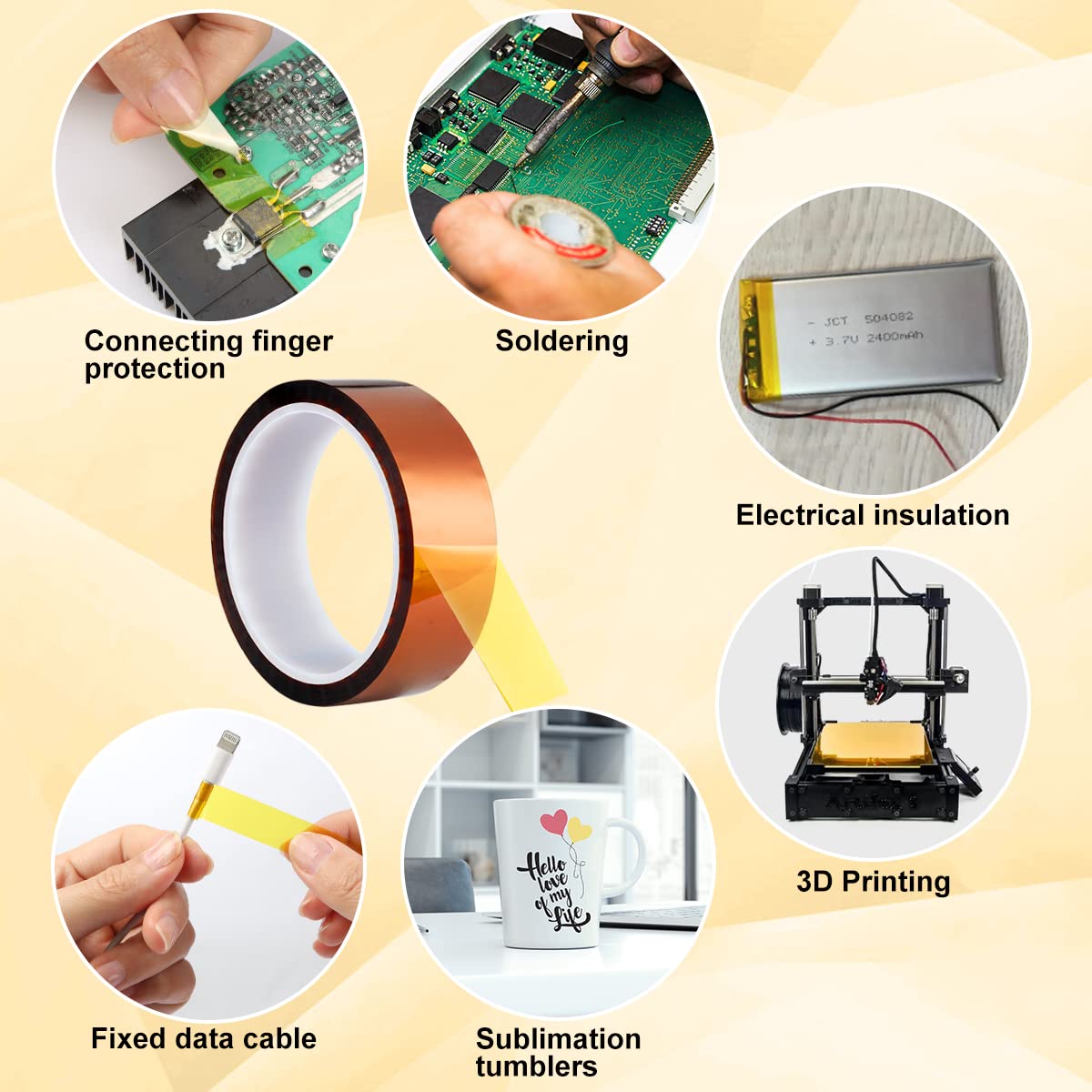 High Temperature Polyimide Film Adhesive Tape - 1 inch (25.4mm) x 36 Yards - No Residue Heat Resistant Tape for Sublimation, Masking, 3D Printing, Electronics & Soldering | Perfect for DIY Crafts, Industrial Use & High Heat Applications