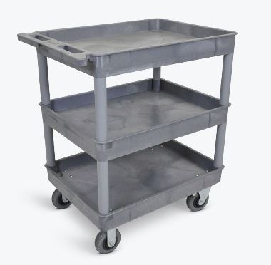 Luxor Gray 24x32 3-Tub Utility Cart with SP6 Casters - Perfect for Salon, Spa, or Home Organization Storage