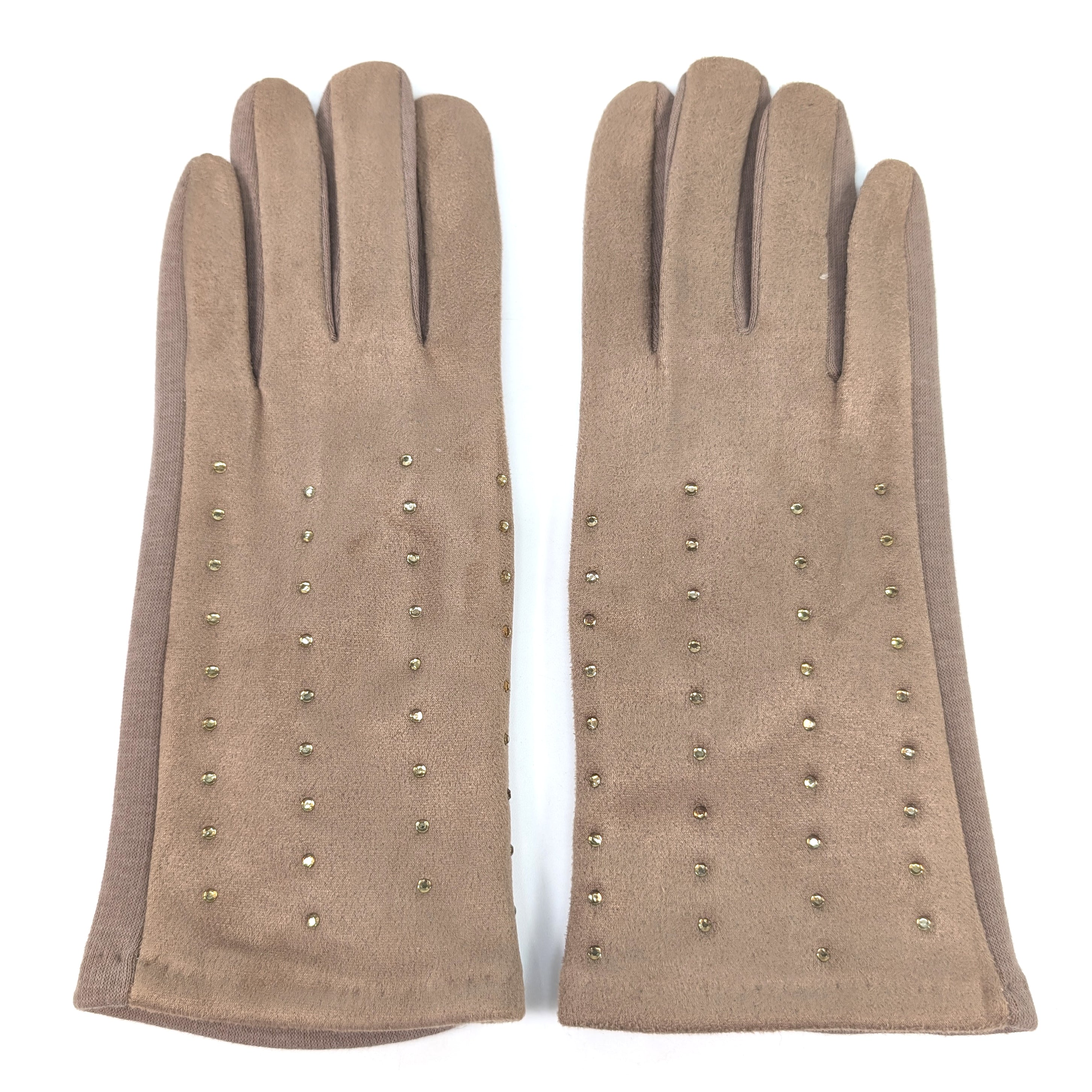Diamante Suede Style Gloves for Women - Elegant Biscuit Color Winter Fashion Accessories | Perfect for Parties, Weddings & Evening Events