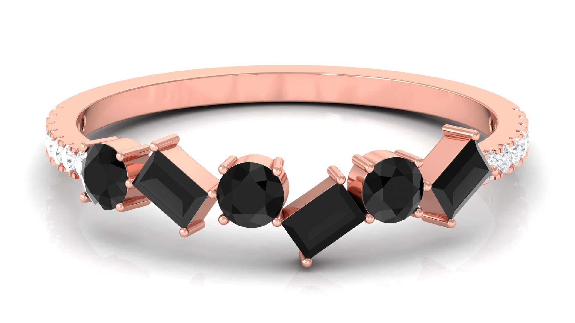 3/4 CT Black Spinel and Diamond Ring for Women - 14K Solid Gold Half Eternity Band - Elegant Black Spinel Semi Eternity Wedding Ring - Perfect for Anniversary, Engagement & Special Occasions