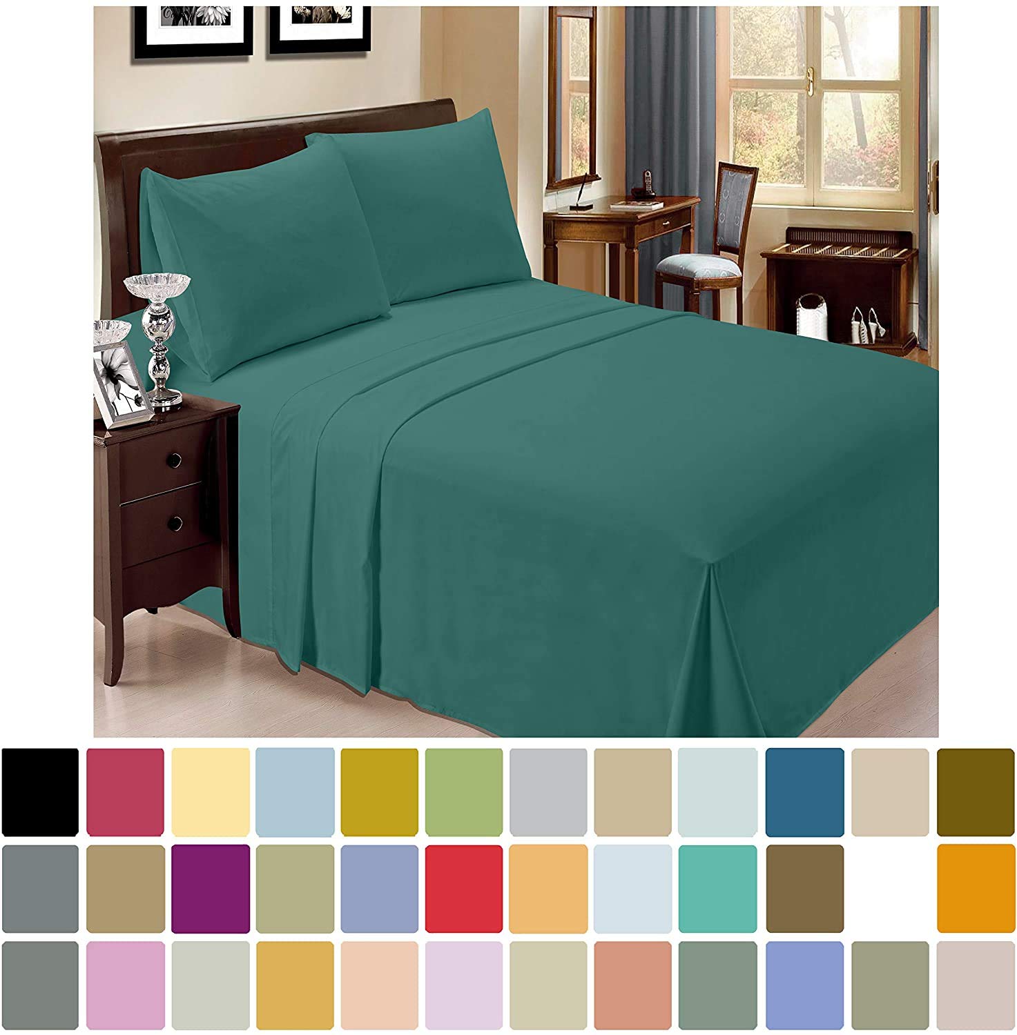 800 Thread Count 4-Piece Full Teal Sheet Set - 100% Cotton Deep Pocket Bedsheets with Extra Long Staple Cotton | Fits Mattress Up to 20