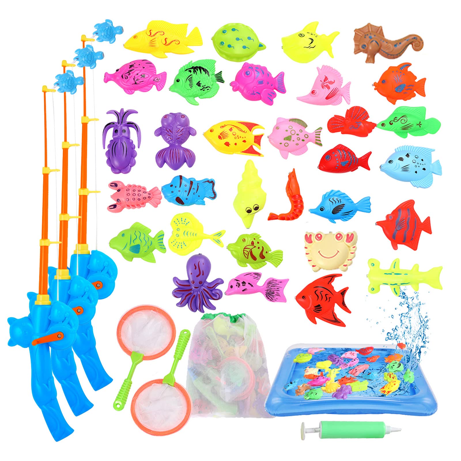 Carevon Magnetic Fishing Toys for Kids Ages 4-8 - 40pcs Floating Bath Pool Game Set for Toddlers 3-4 Years - Fun Educational Water Play for Bathtub, Kiddie Pool & Outdoor Activities
