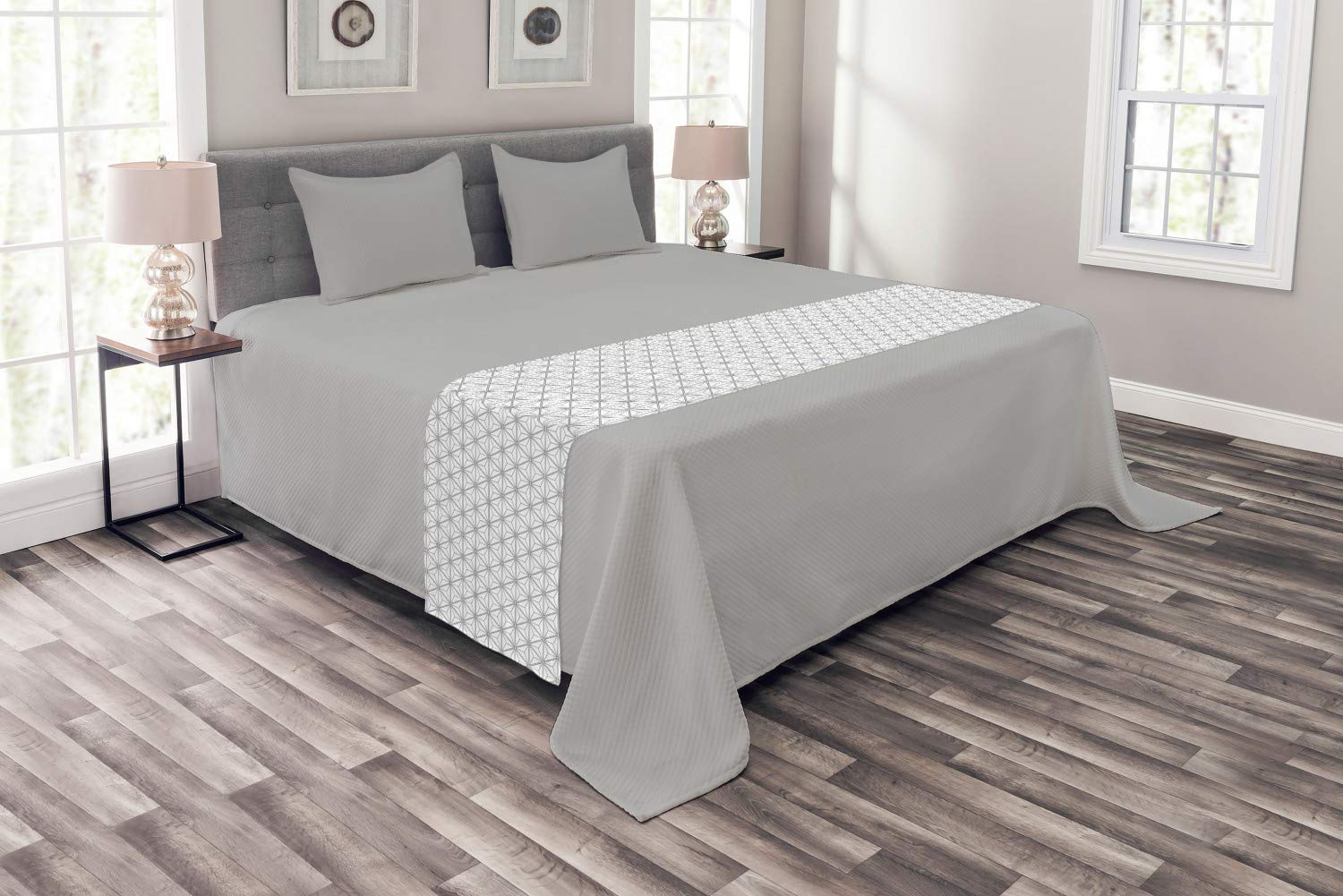 Ambesonne Modern Geometric Bed Runner - Black and White Hexagonal Lines & Stripes Design with Triangles, Decorative Accent Bed Scarf for Hotels, Homes & Guest Rooms | Perfect for Contemporary Bedroom Decor & Luxury Bedding Styling