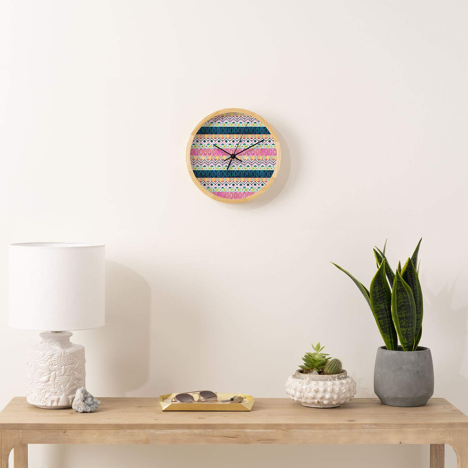 Deny Designs Schatzi Brown Wall Clock - Natural Wood Frame, Black Hands, Aviana Boho Style - Perfect for Living Room, Bedroom & Office Decor