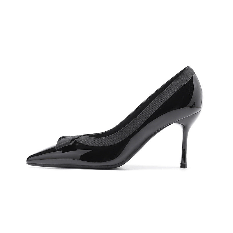 2025 Women's 811 16 Patent Leather Pointed Toe Stiletto High Heels - Professional Commuter Pumps with Bow Detail for Office, Party & Formal Events