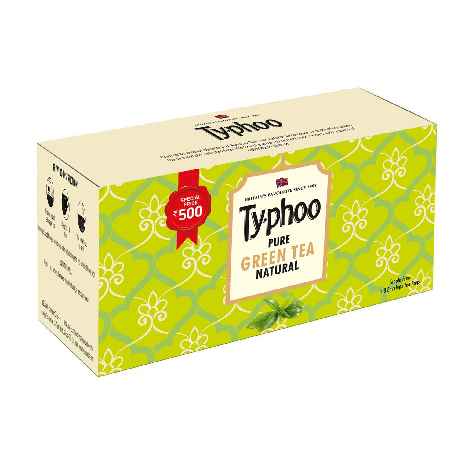 Typhoo Green Tea Bags - 100 Count | Premium Loose Leaf Tea Alternative | Perfect for Morning Boost & Afternoon Relaxation