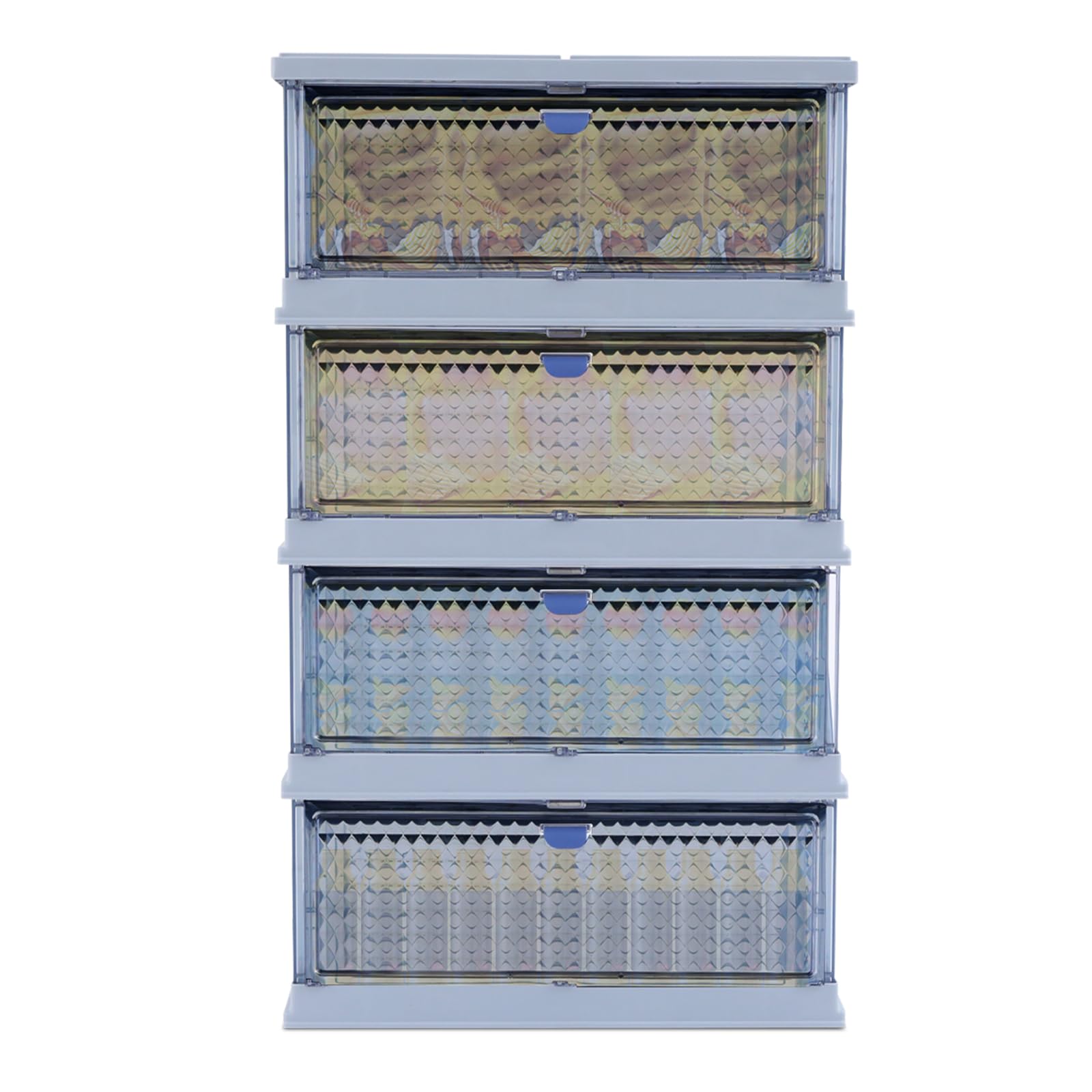 Foldable Storage Cabinet with Magnetic Doors - 4-Tier Closet Organizer for Home, Office, Dorm & Party - Space Saving Foldable Storage Bins for Bedroom, Living Room & Laundry Room (Blue)