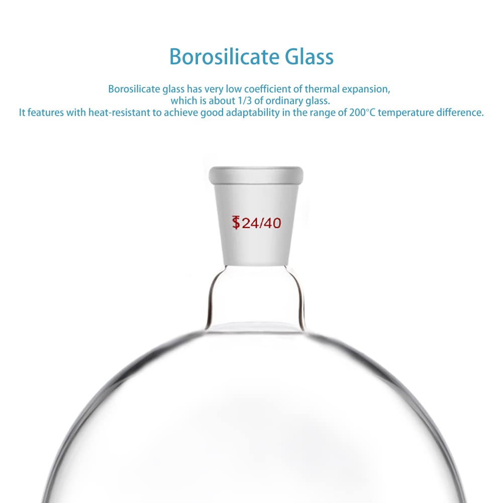 StonyLab 2000ml Borosilicate Glass Short Neck Round Bottom Flask - Heavy Wall Single Neck RBF with 24/40 Standard Taper Joint - Ideal for Chemistry Lab, Distillation & Scientific Experiments