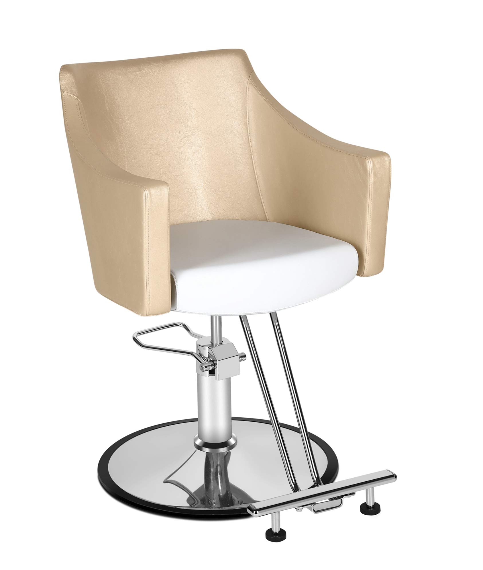 Stylish White and Gold Salon Barber Chair for Hair Styling - Perfect for Home Salons, Barbershops & Professional Styling Studios