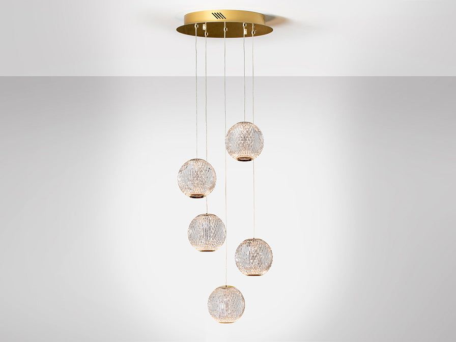 Austral 5-Light Cluster Ceiling Fixture - Gold & Clear Glass Chandelier with IP20 Rating | Perfect for Dining Room, Bedroom, and Entryway Lighting