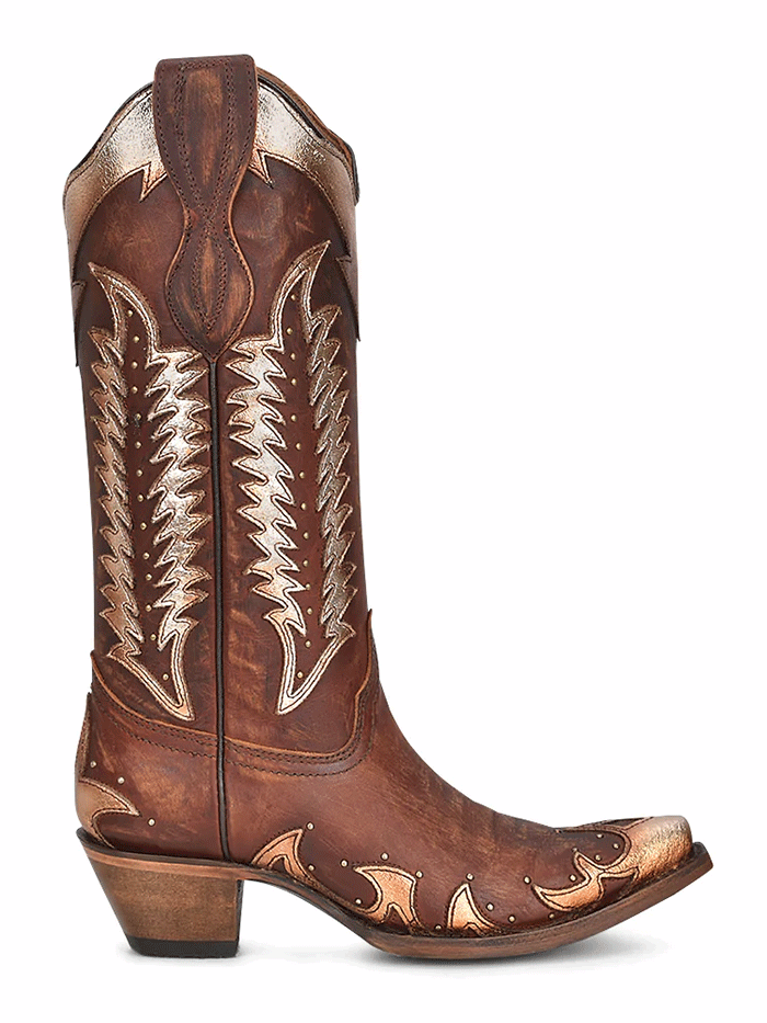 Circle G L2042 Women's Western Boots - Cognac Leather with Embroidery & Studs for Cowgirl Fashion & Country Style Outfits