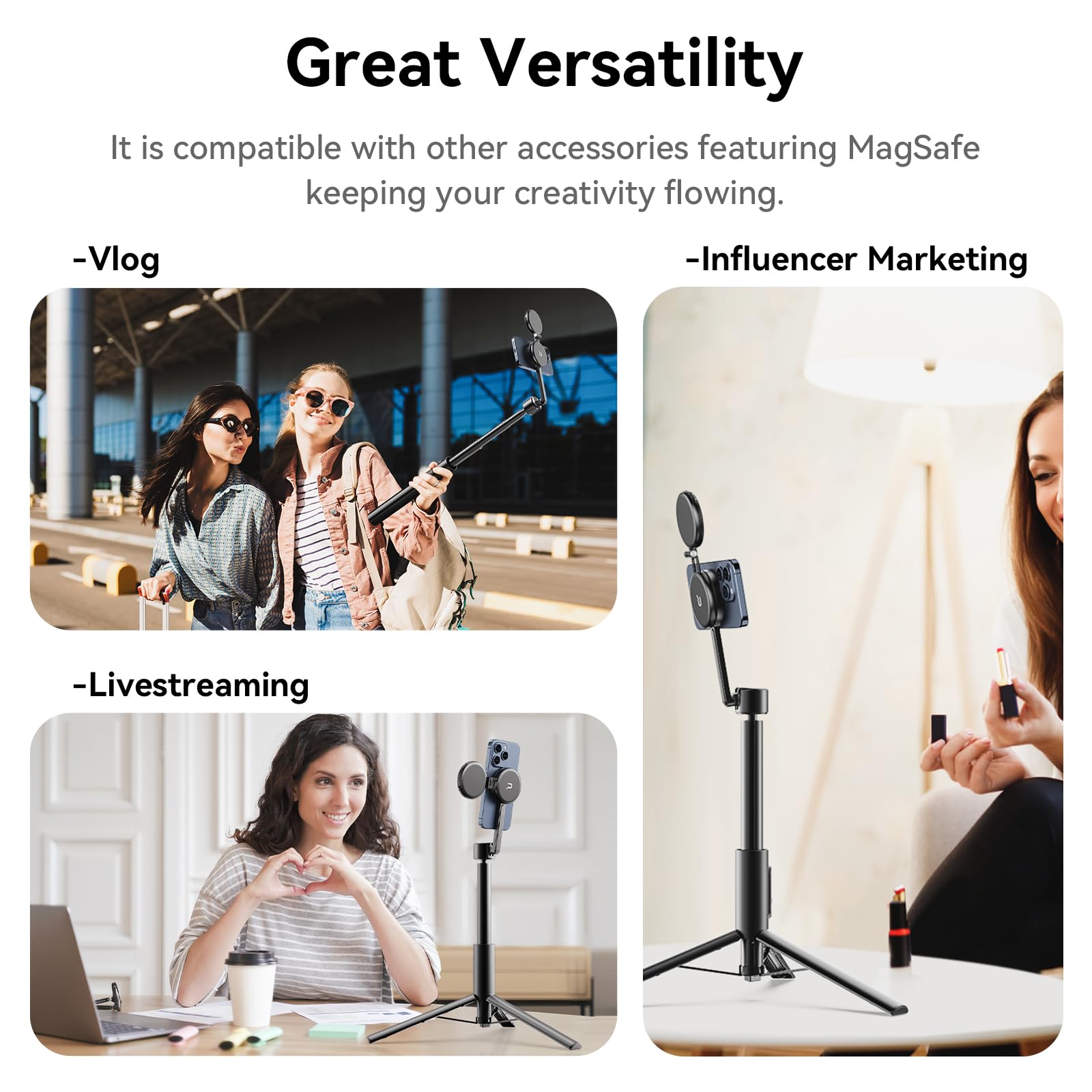 ULANZI MG-002 64.5in Magnetic Phone Tripod Stand with Remote - Flexible Selfie Stick & 52N Magsafe Mount for iPhone 16/15/14/13/12, Samsung Galaxy - Perfect for Vlogging, Travel Photography & Hands-Free Video Recording