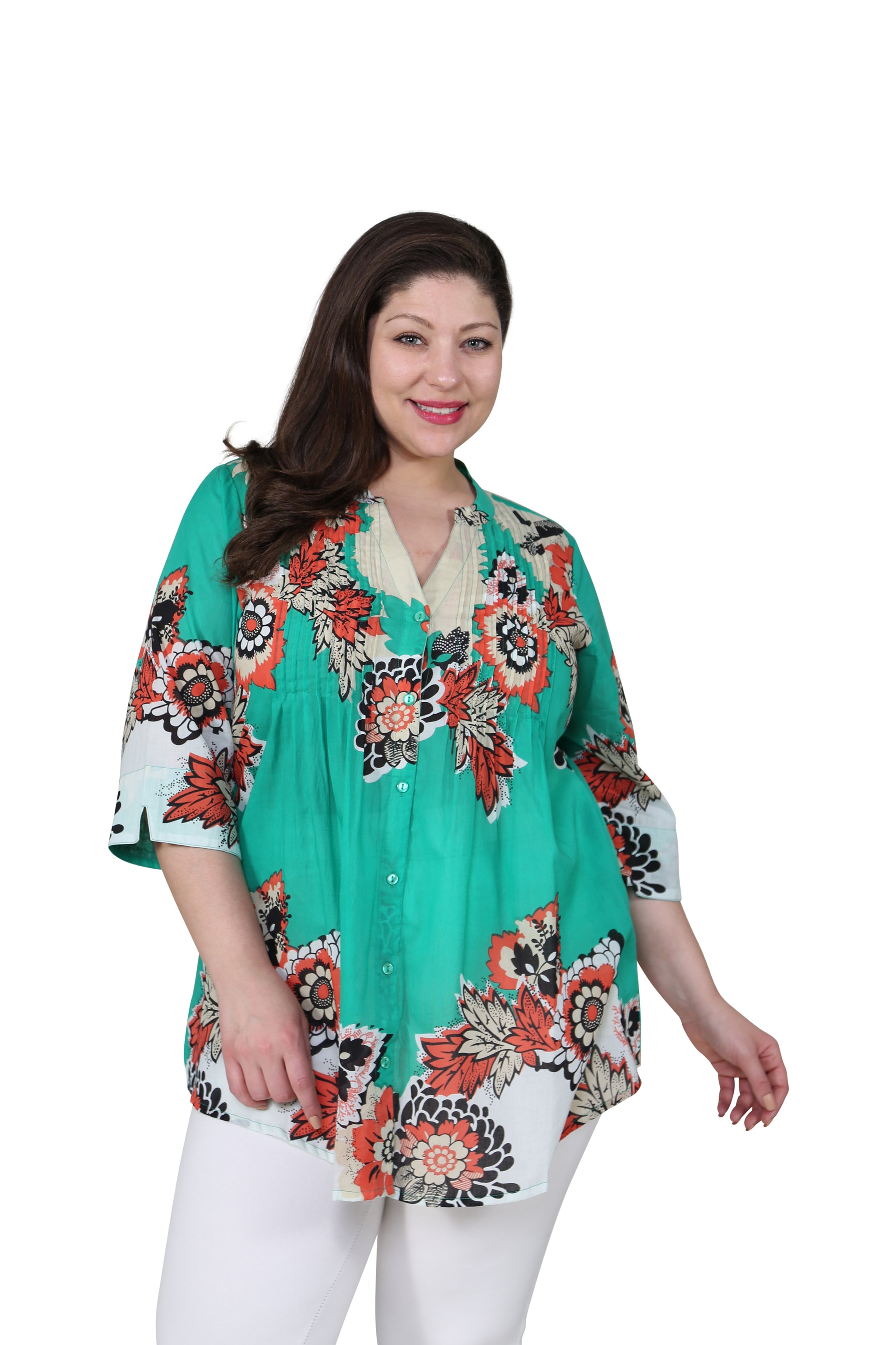 Plus Size Pop Art Floral Print Tunic Top - Women's Casual Blouse for Summer, Beach & Vacation Wear