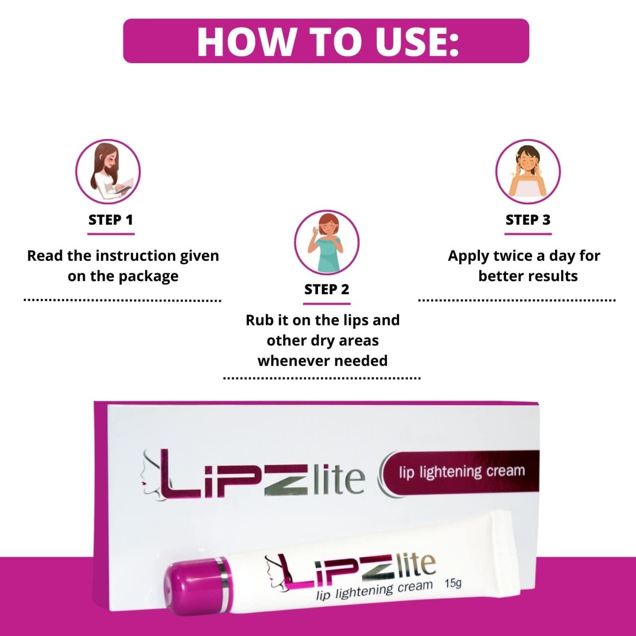 Lipzlite Lip Lightening Cream - 15gm Dark Lip Treatment for Hyperpigmentation | Natural Lip Care for Even Skin Tone | Perfect for Daily Use & Nighttime Lip Care Routine