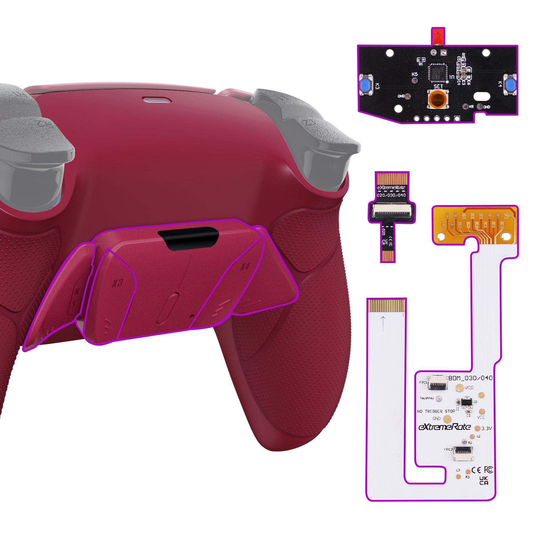 eXtremeRate Remappable RISE4 V3 Remap Kit for PS5 Controller BDM 030/040/050 - Rubberized Cosmic Red Back Buttons | Customizable Gaming Accessories for Competitive Play | Perfect for FPS, RPG & Esports Enthusiasts