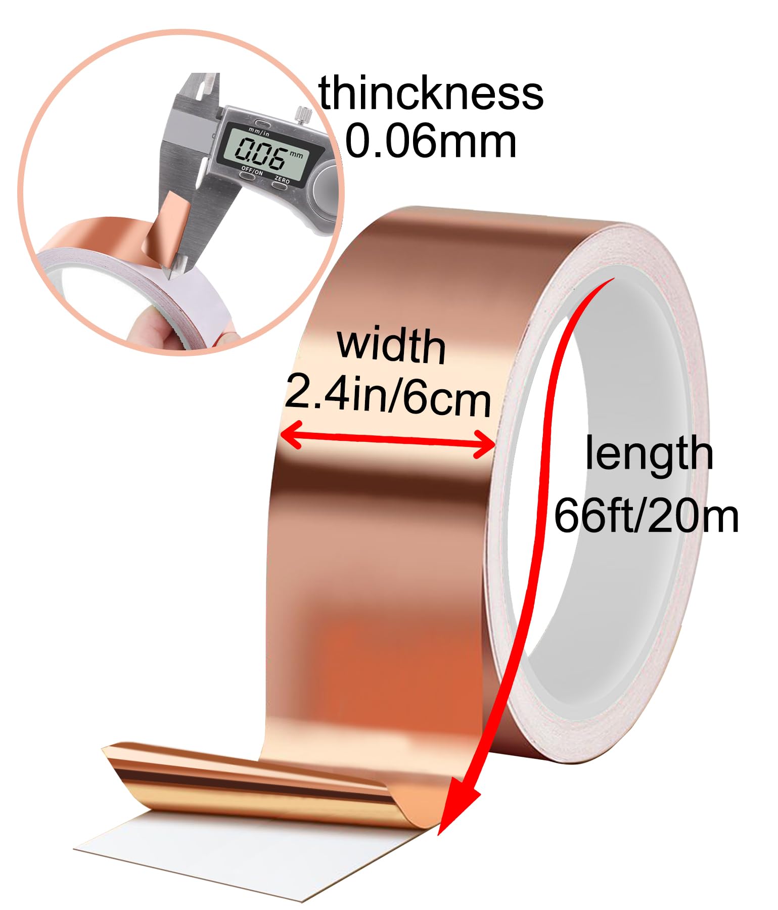 2.4In × 66FT Copper Tape for Slugs and Snails Barrier - 100% Pure Copper Foil Tape for EMI RF Shielding, Guitar Repairs, Stained Glass & Soldering (22 Yards) - Garden Pest Control & Electronics Protection