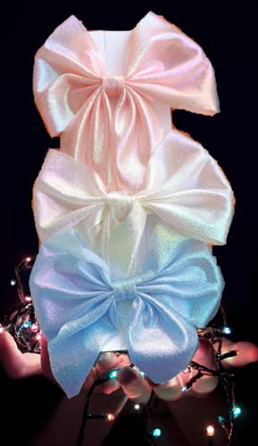 Stylish SUNBIRD Large Silk Bow Ties for Women & Girls - 6-Piece Holographic French Bow Hair Clips Set for Kids, Teens & Adults - Perfect for Weddings, Parties, School & Everyday Fashion Accessories