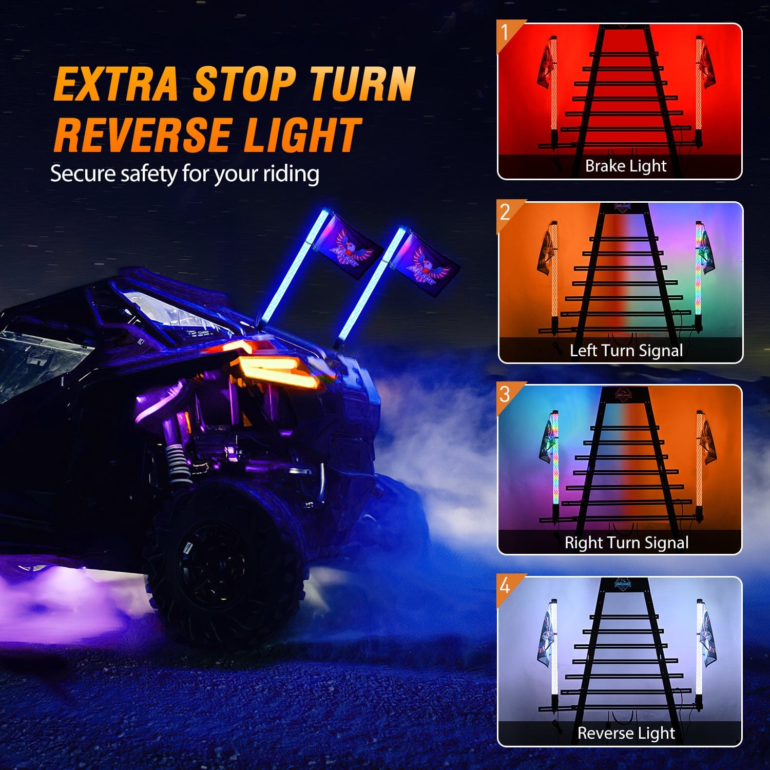 2Pcs 3FT Spiral Antenna Bluetooth LED Whip Light - Remote & App Control for Off-Road Vehicles, ATV, UTV, Trucks - Waterproof & Durable for Night Riding, Camping, Emergency Signaling