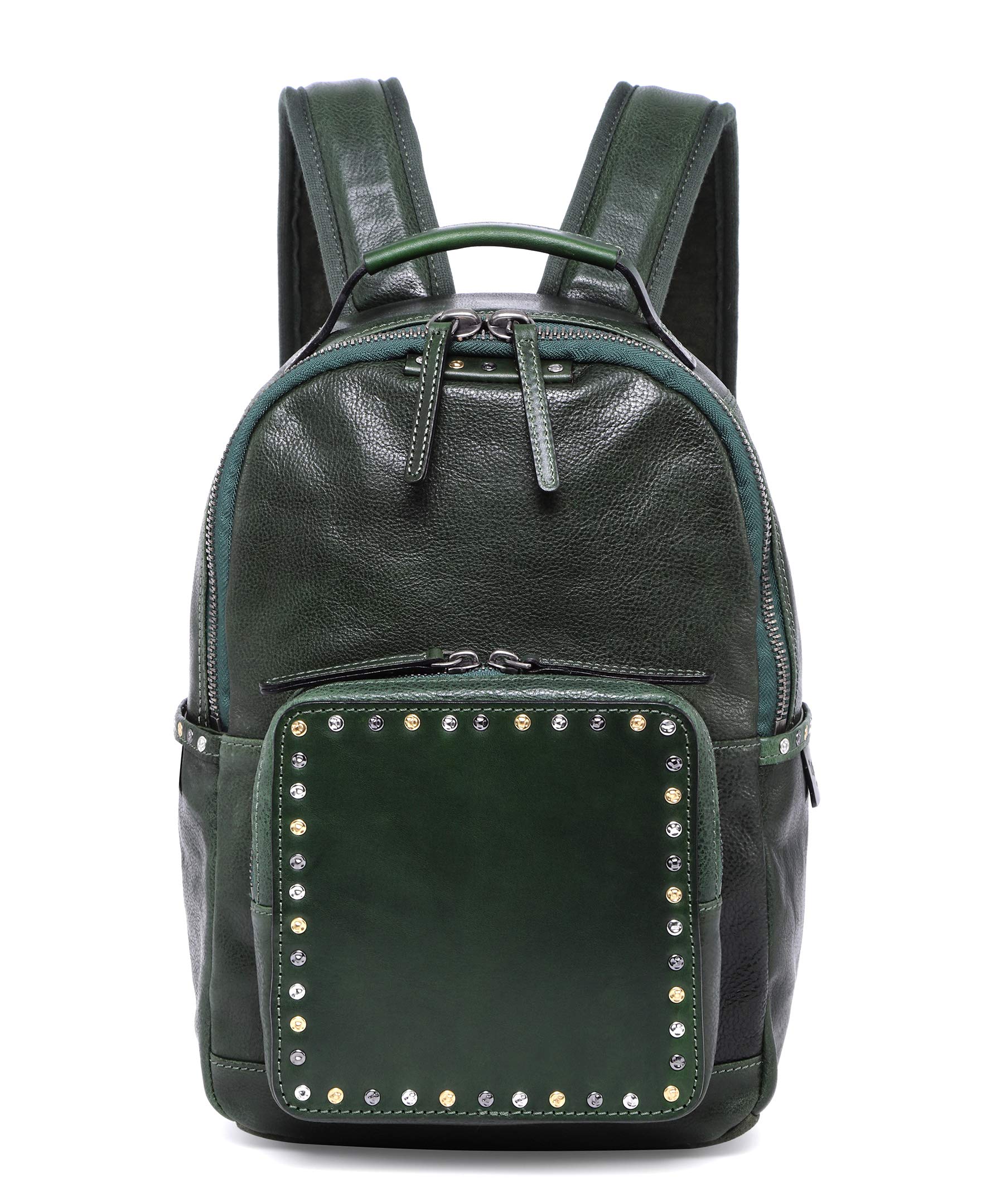 Genuine Leather Soul Stud Backpack for Women & Men - Stylish Kale Color School Bag, Travel Backpack, Laptop Bag | Durable & Fashionable for College, Work, Commute