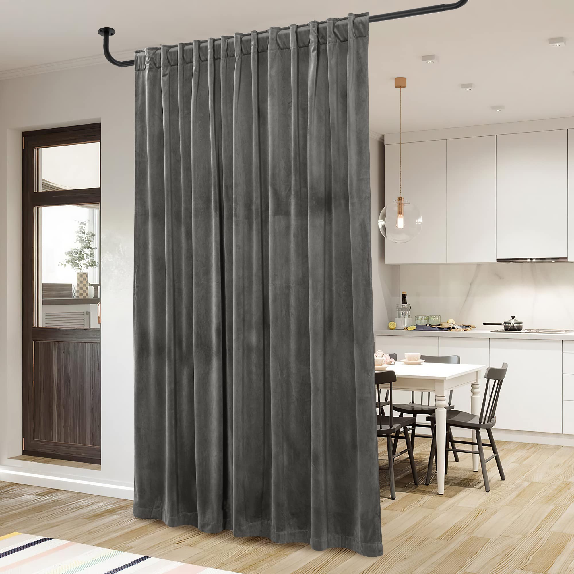 StangH Grey Velvet Blackout Thermal Curtains - 84 Inch Extra Wide Window Drapes for Sliding Doors & Farmhouse Living Room | Back Tab Design, Noise Reducing, Energy Saving (100