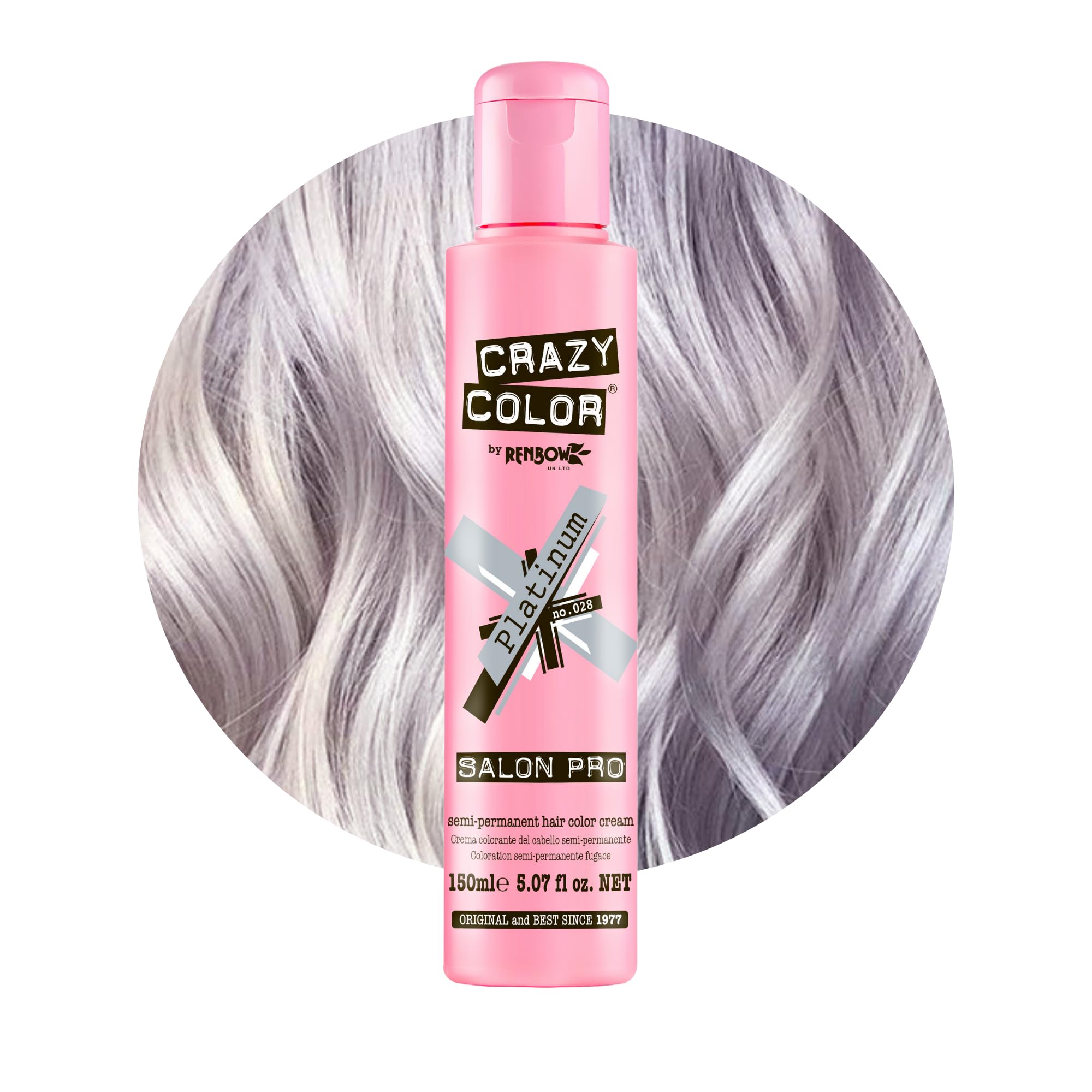 Crazy Color Salon Pro Semi-Permanent Hair Dye - 028 Platinum Blonde (5.07 oz) for Women | Vibrant Fashion Hair Color for Parties, Cosplay & Creative Styling