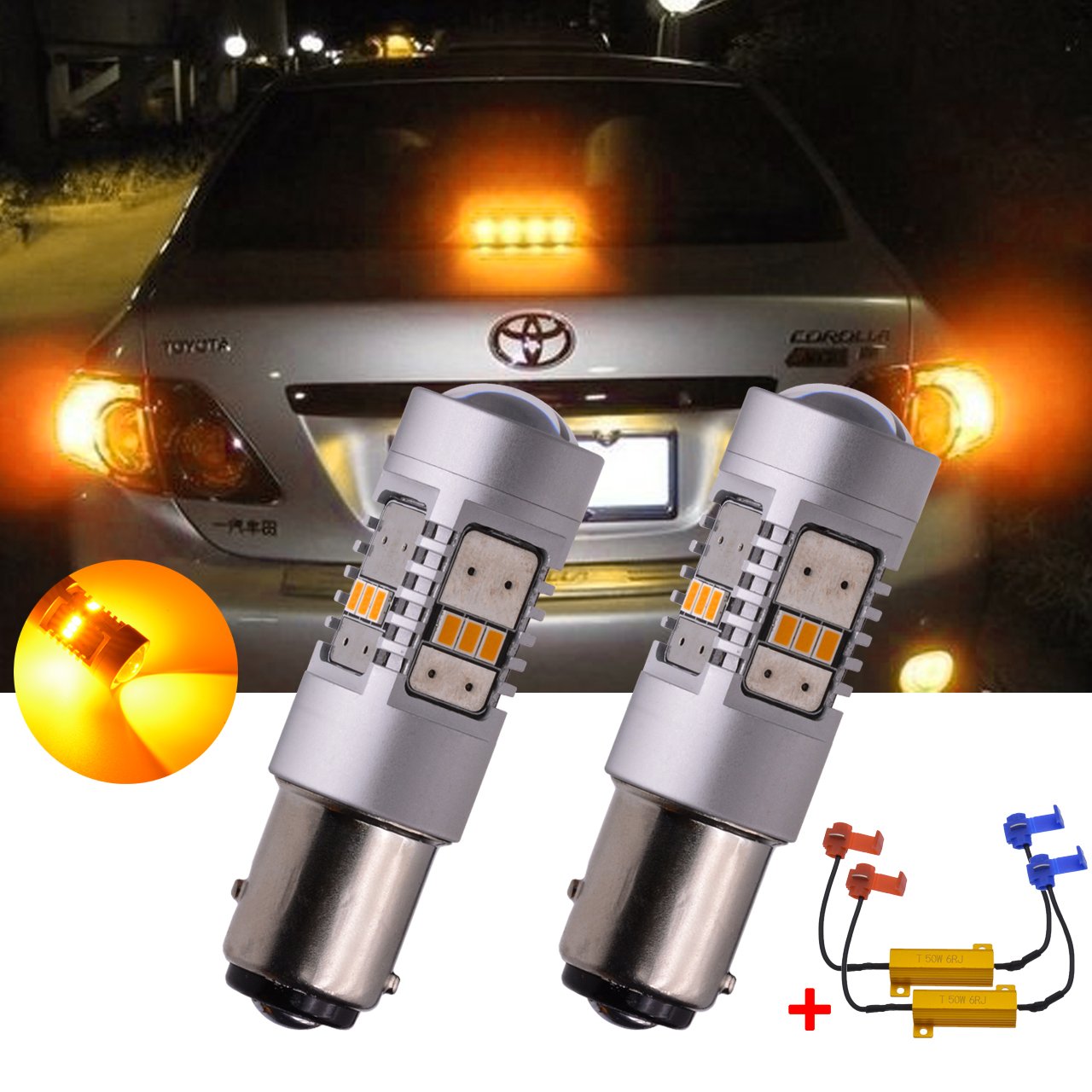 TUINCYN 1157 BAY15D LED Amber Turn Signal Bulbs - CANBUS Error Free, Compatible with 1157 2057 2357 7528 - Perfect for Car Tail Lights, Reverse Lights, Brake Lights, and Running Indicators (Pack of 2) - Ideal for Enhanced Visibility and Safety in Night Driving