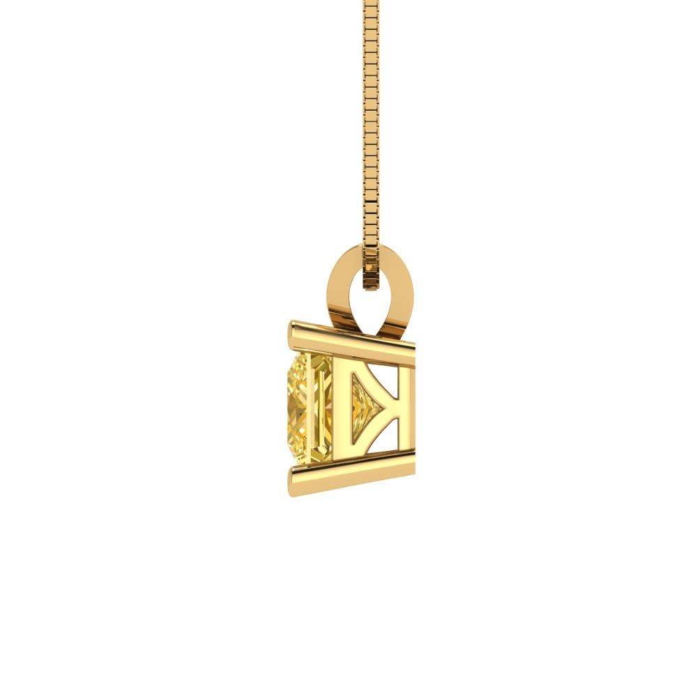 3.0ct Natural Yellow Citrine Princess Cut Pendant Necklace - 18K Gold Chain for Gifts & Special Occasions