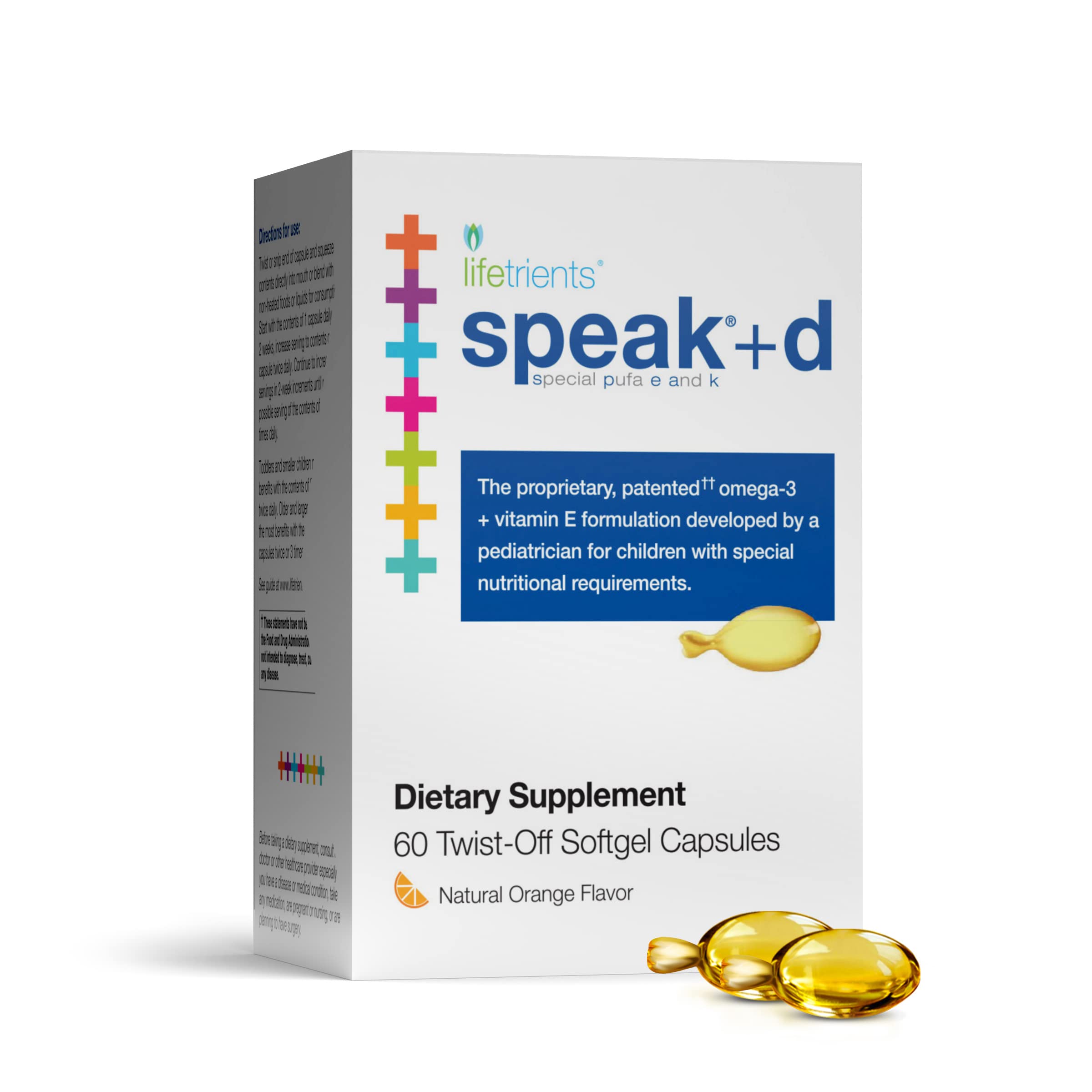 Speak+d Twist-Off Softgels - Natural Orange Flavor - 60 Count - Pediatrician Formulated Omega-3, Vitamin E & D3 Supplement for Kids with Special Nutritional Needs - Supports Brain Development & Immune Health - Perfect for Picky Eaters & School Lunchboxes