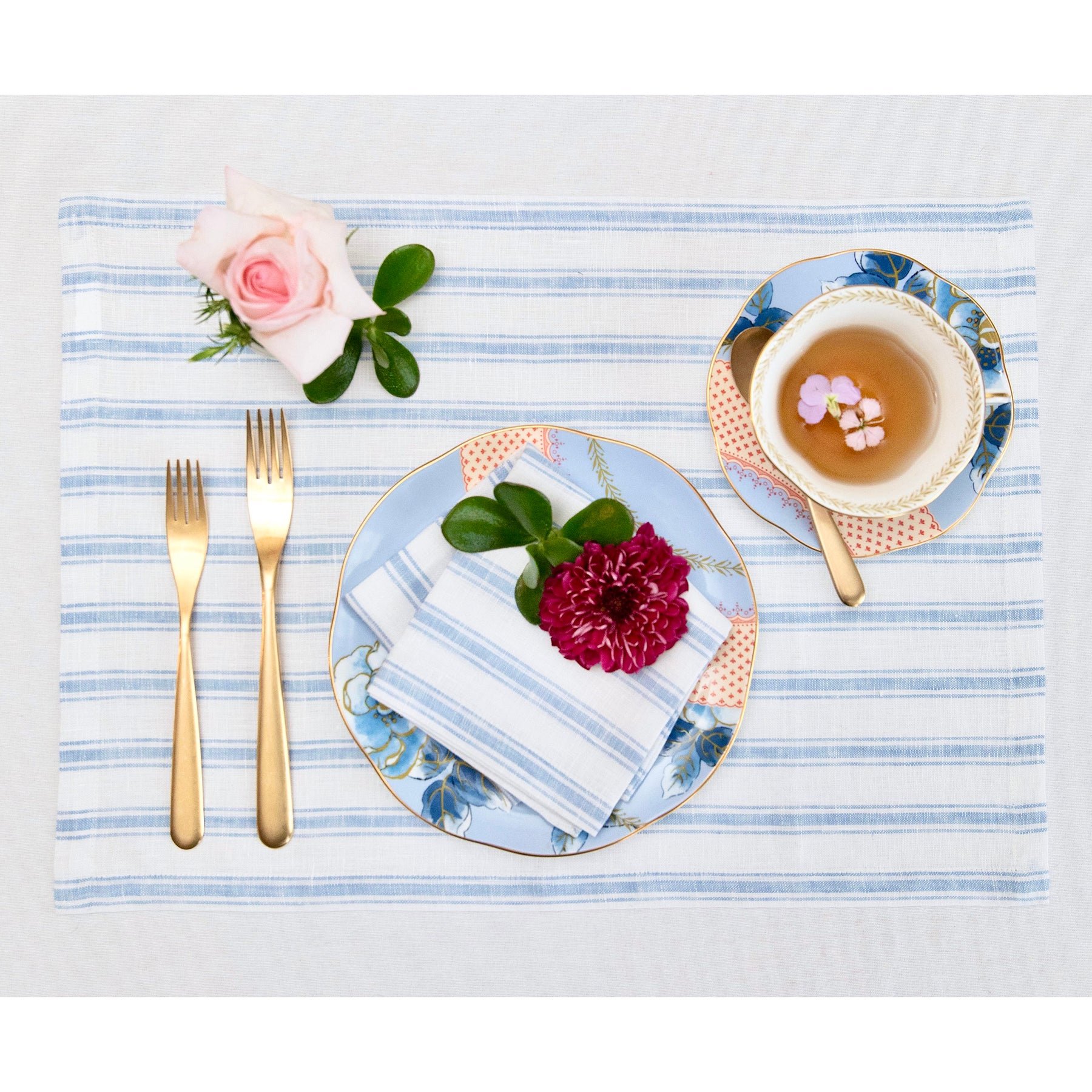 Premium Capri Ticking Stripe Cotton Napkins - Set of 4 - Classic Blue & White Striped Table Linens for Dinner Parties, Picnics & Home Decor