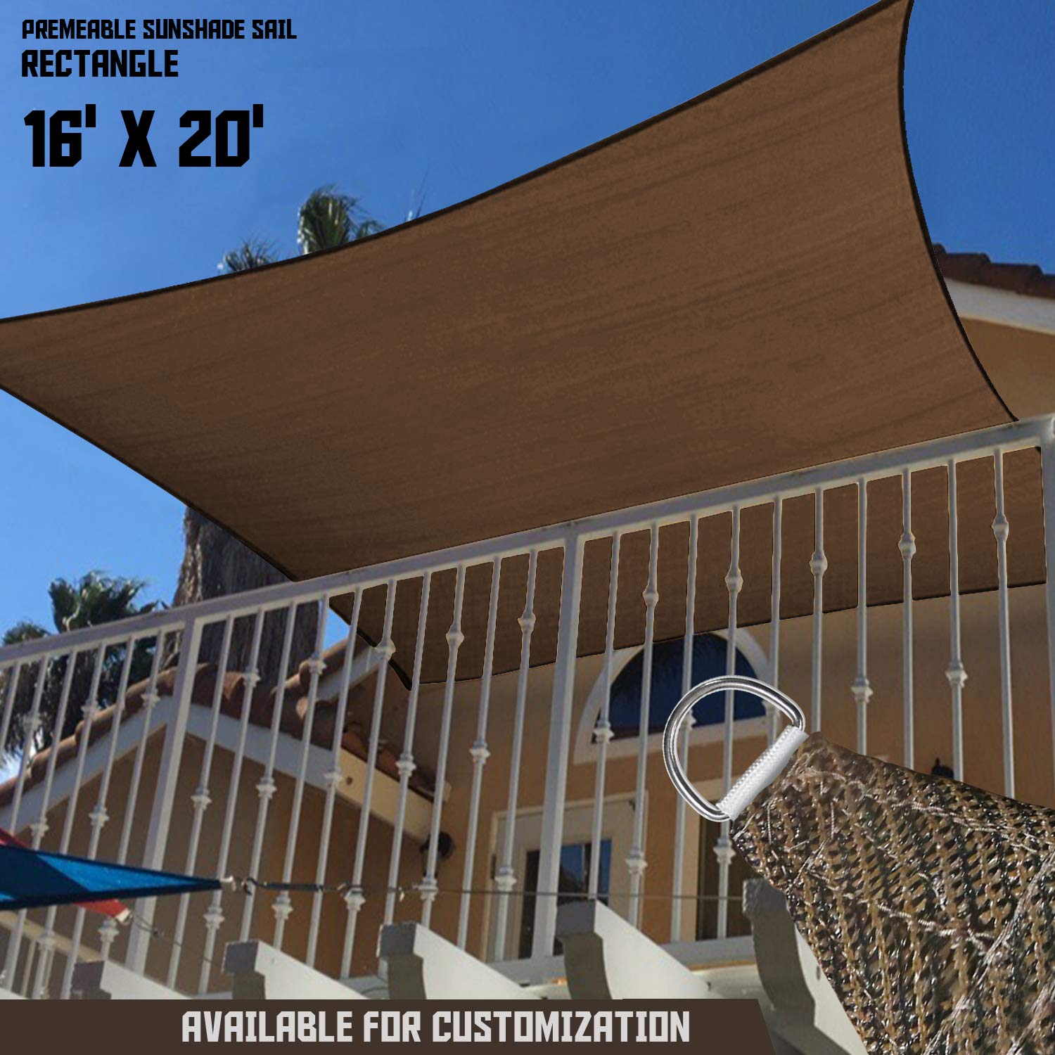 16' x 20' Brown Coffee Sun Shade Sail - Premium Permeable Square Canopy for Patio, Garden & Pool Area - UV Protection & Custom Commercial Standard by TANG Sunshades Depot