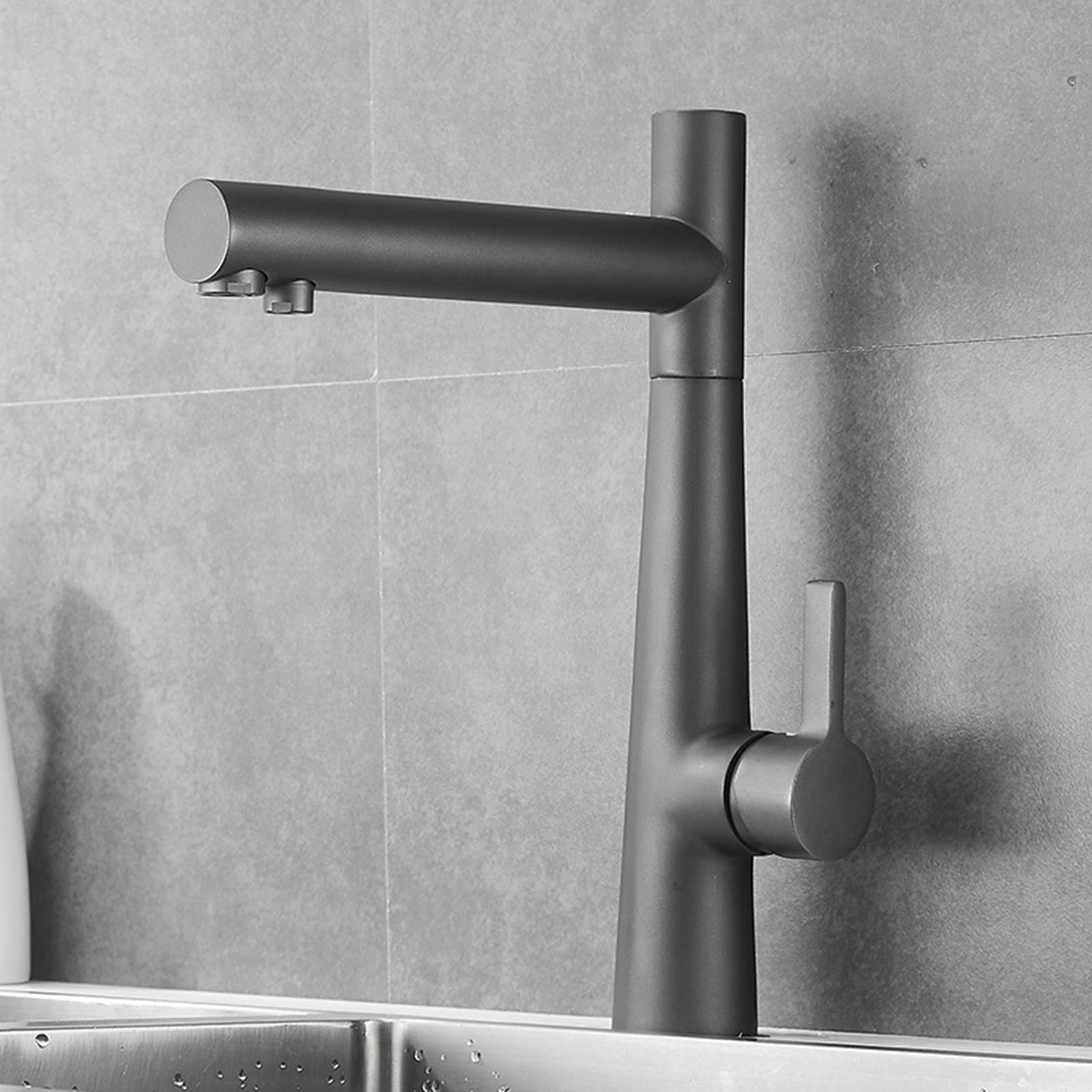 3-Way Brass Kitchen Faucet with Hot & Cold Water - 360° Swivel Sprayer in Grey | Perfect for Modern Kitchens, RV Camping & Outdoor Sinks