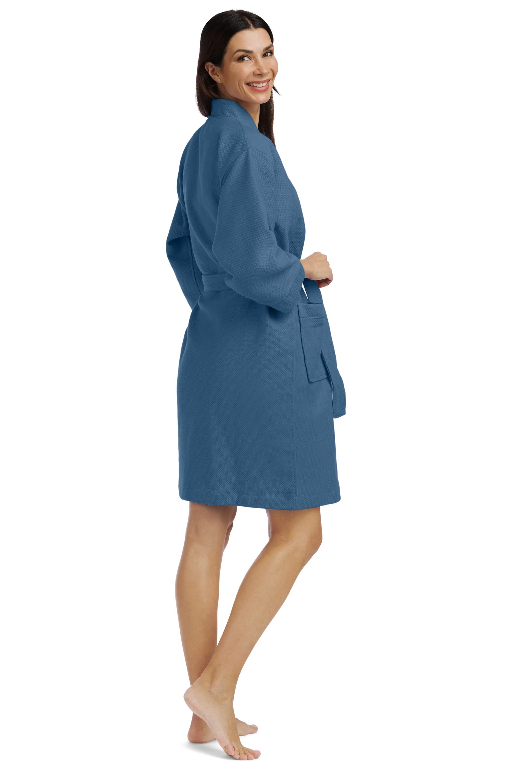 Fishers Finery Women's Waffle Kimono Resort Spa Robe - Soft Lightweight Short Robe for Women, Above Knee Length, Perfect for Spa, Beach Cover Up & Lounging at Home