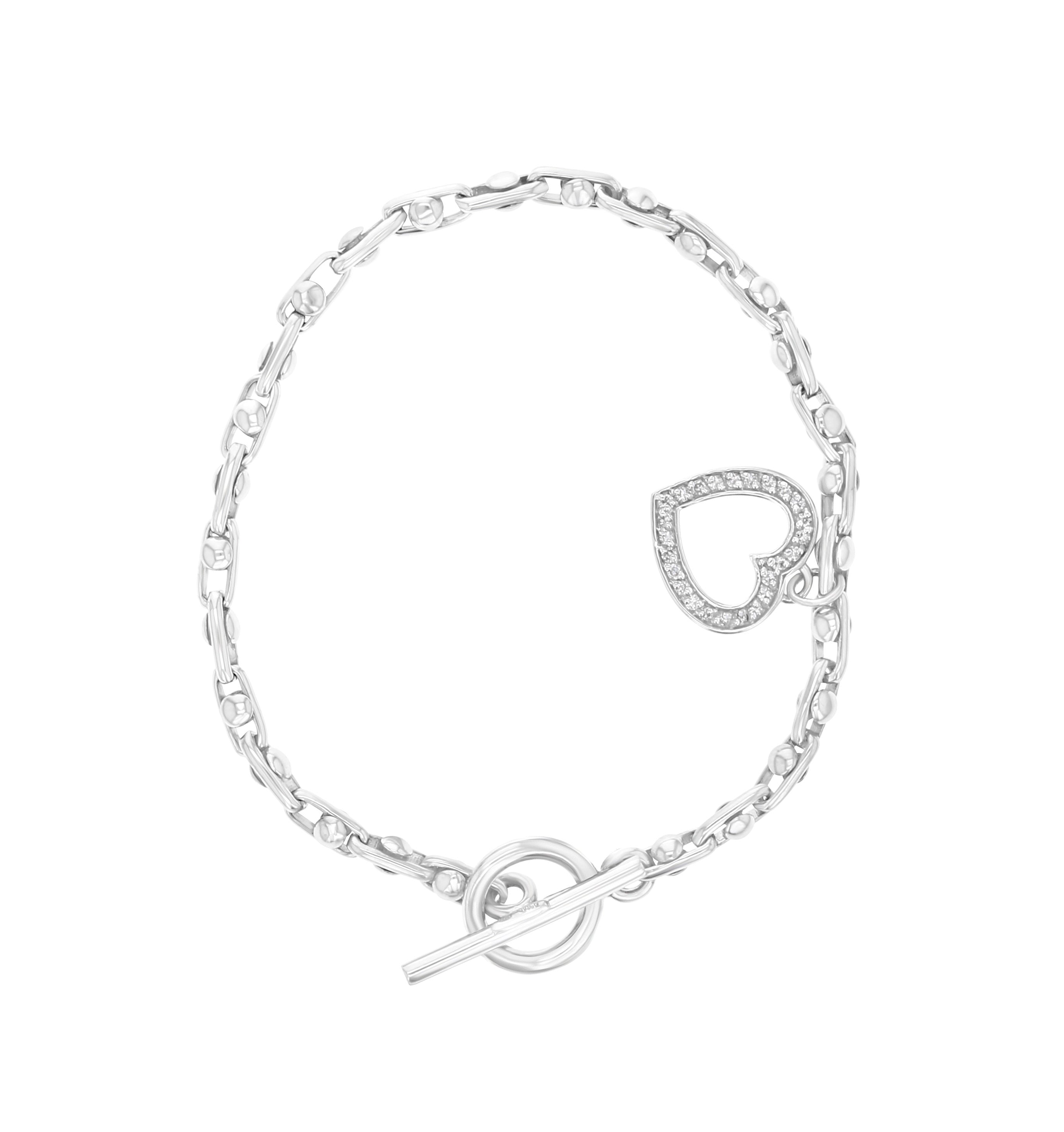 1/2 Ct. Diamond Heart Charm Bracelet - 14k White Gold Jewelry for Women, Elegant Gift for Valentine's Day, Anniversary & Special Occasions