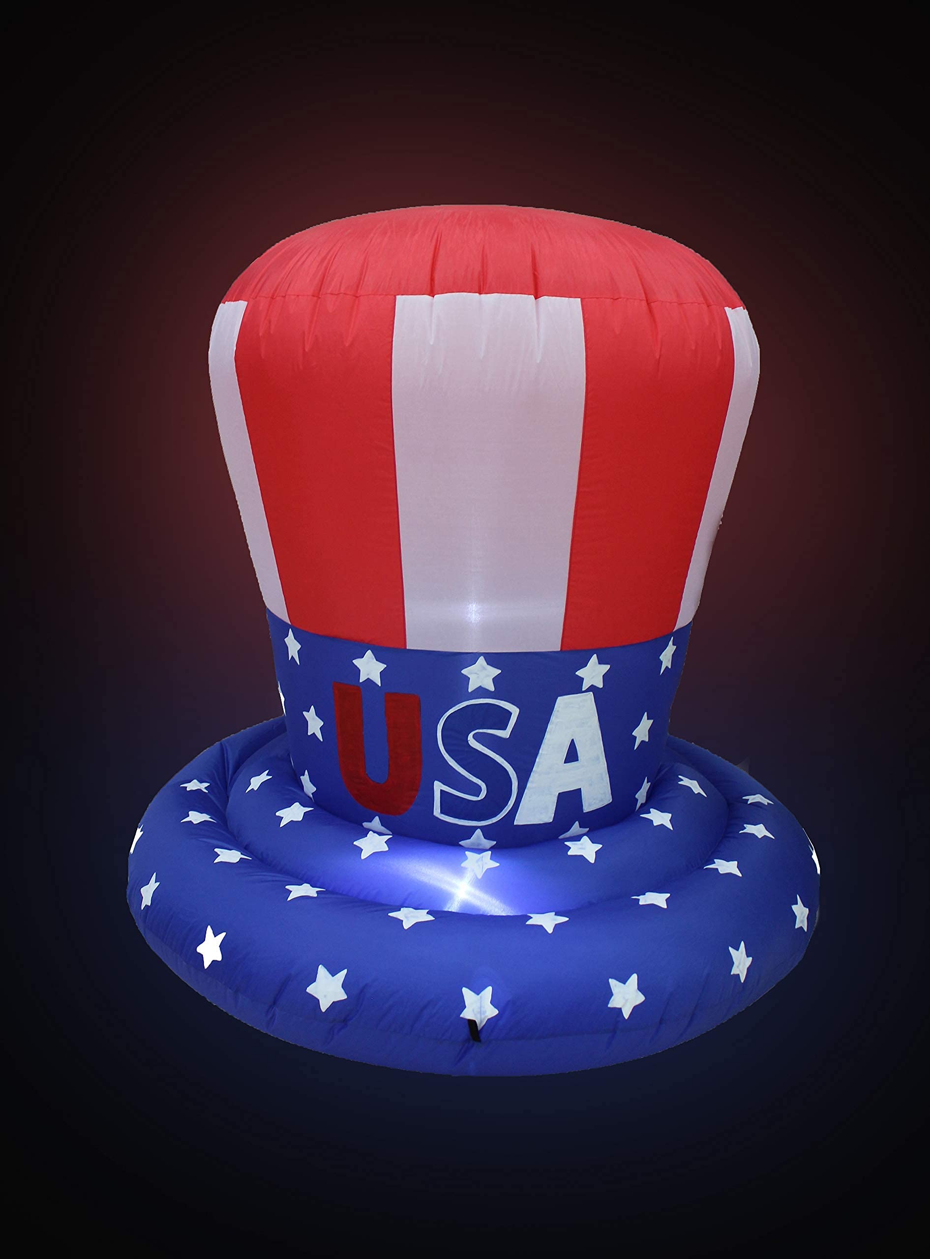 6ft Happy Birthday Inflatable Cake with Candles & 4ft Inflatable American Flag Uncle Sam Hat with Lights - Patriotic Party Decorations Bundle for Outdoor Celebrations, Backyard BBQs, and Independence Day Events