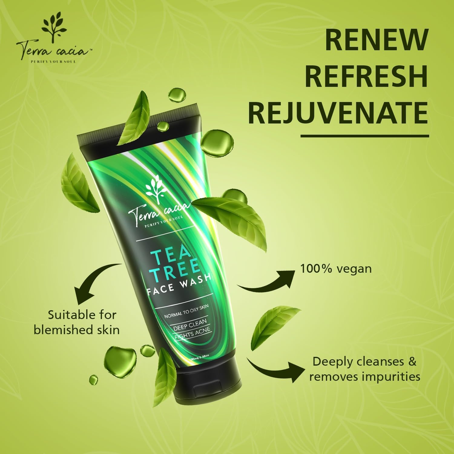 Terra Cacia Combo: Tea Tree Body Wash, Face Wash & Hair Oil for Men & Women | Natural Skincare & Hair Care